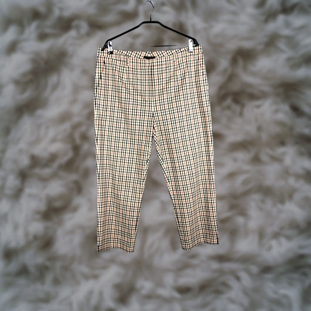 DAKS Daks London Women's Pants Check Beige Cotton Elastane 20 Regular Chino Straight Pocket Belt Loops Vintage: No Release Size 42" / US 20 - 1 Thumbnail