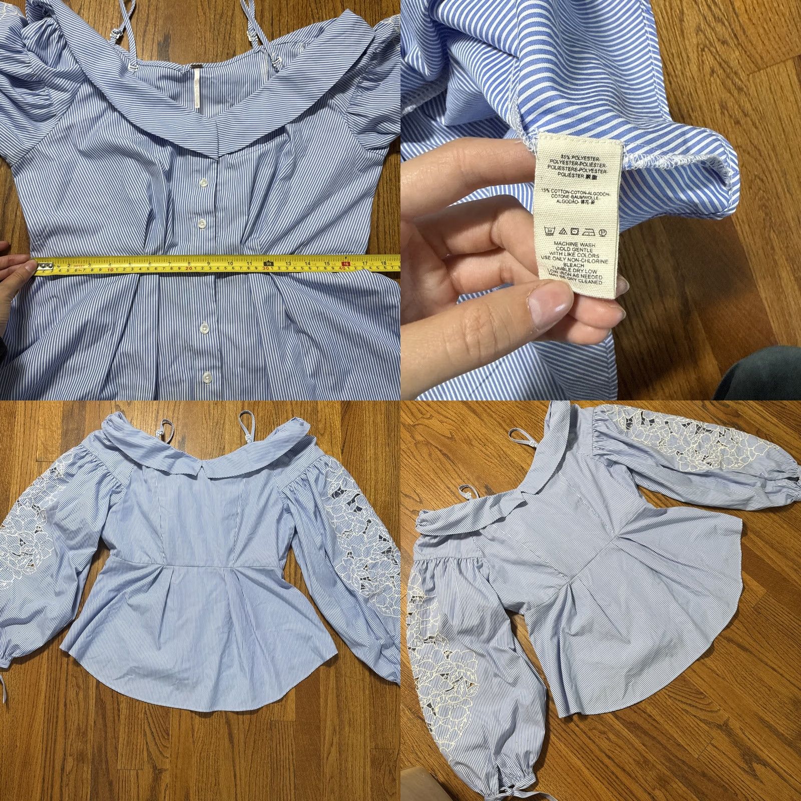 Free People Free People Striped Bell Button Blouse Top L Womens Blue White Size L Size L / US 10 / IT 46 - 8 Thumbnail