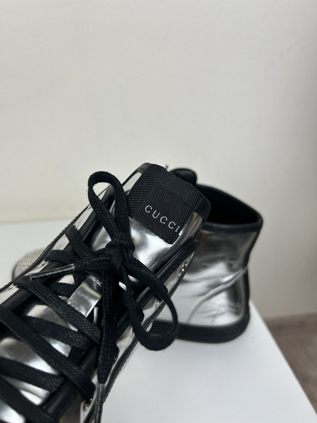 Gucci Gucci Silver Metallic Leather Spikes Studded Sneakers Boots Size US 6 / IT 36 - 7 Thumbnail