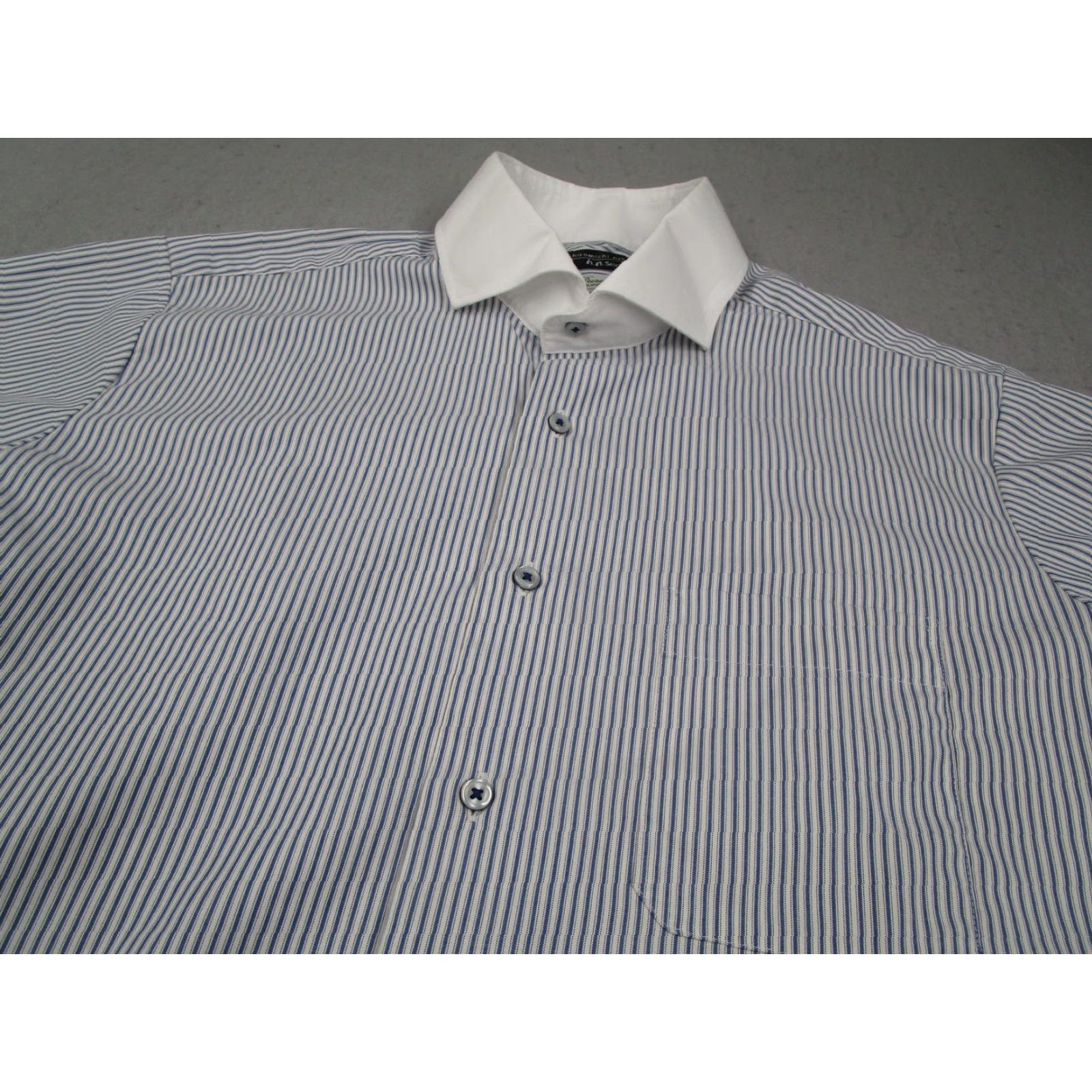 Vintage Hiromichi Nakano Shirt Men L Blue Stripe Slim Contrast Collar Long Sleeve Size US L / EU 52-54 / 3 - 2 Thumbnail