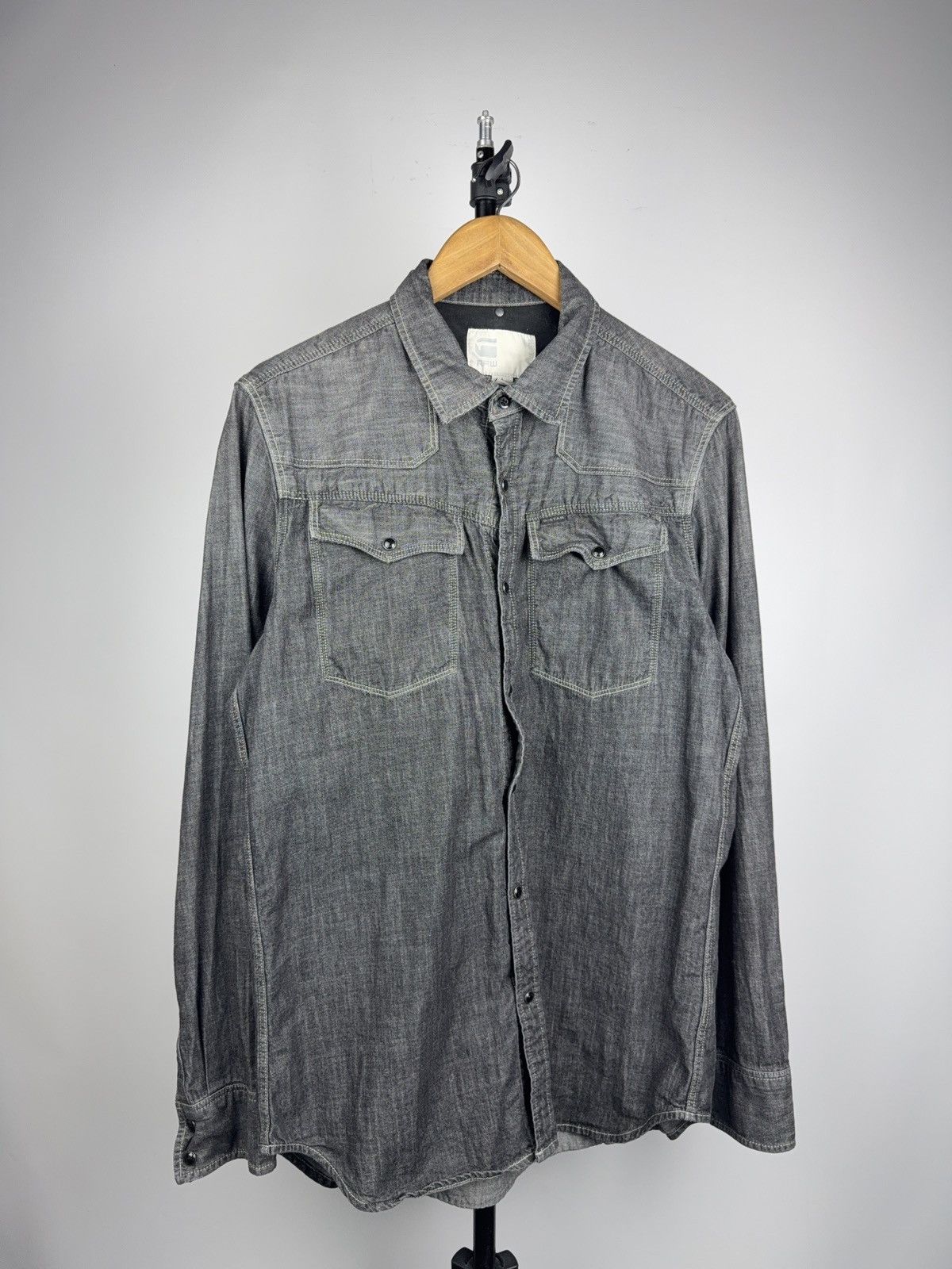 G-Star 00s Y2K G-Star RAW Denim Western Shirt Snap Button Grey Size US L / EU 52-54 / 3 - 1 Thumbnail
