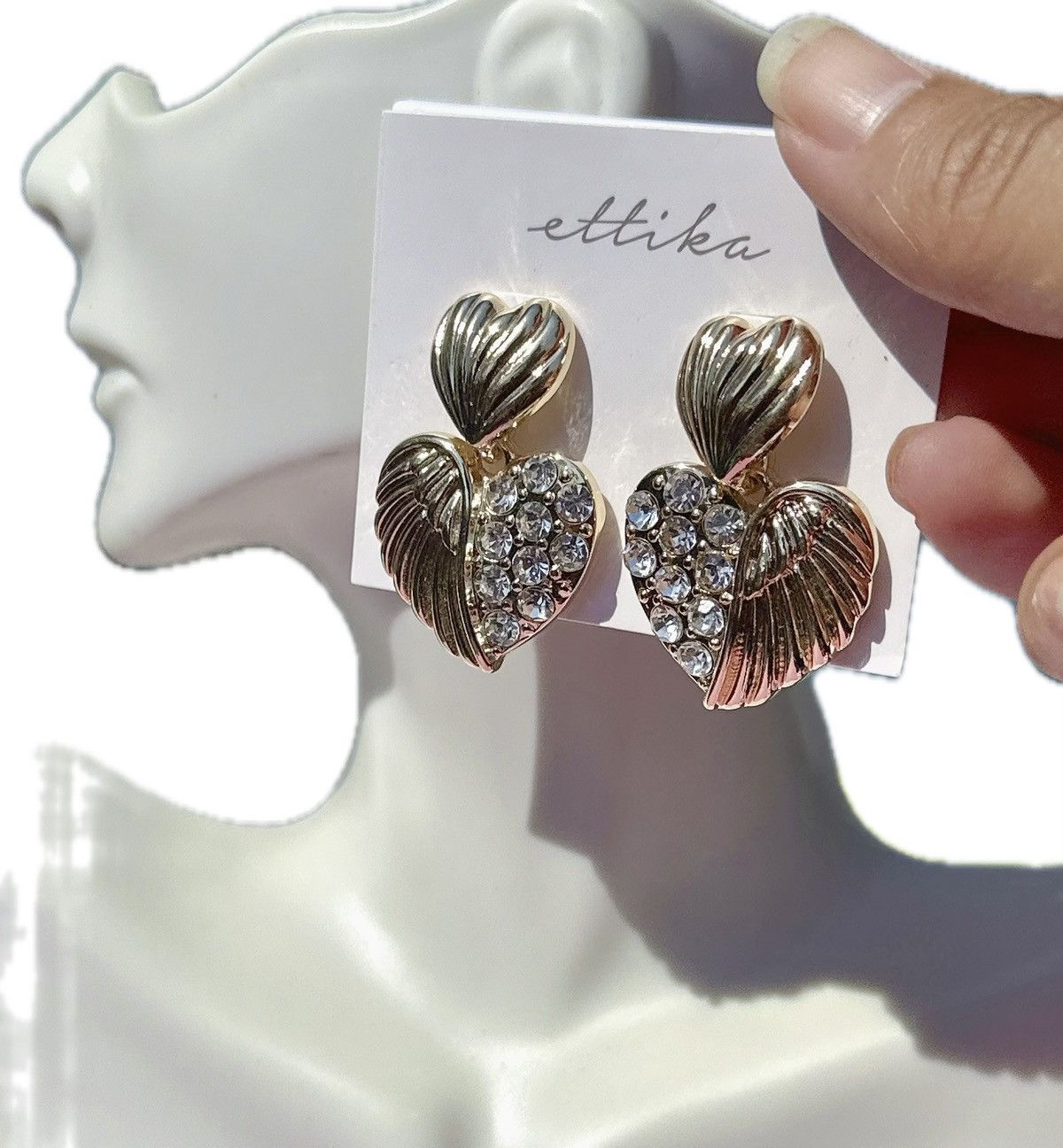 Designer Ettika earrings gold tone half wings half diamonds paved Size ONE SIZE - 1 Thumbnail
