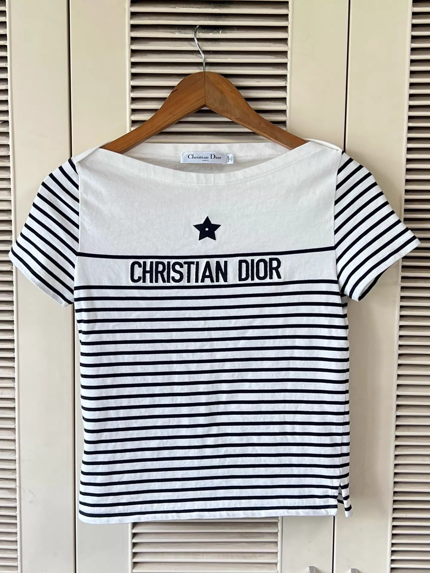 Dior Dior B&W Stripe Lucky Star Logo Embroidered Tee XS Size XS / US 0-2 / IT 36-38 - 1 Thumbnail