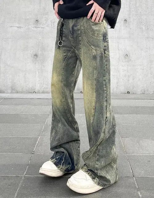 Image of Designer Vintage Men Flared Jeans in Blue (Size 30)