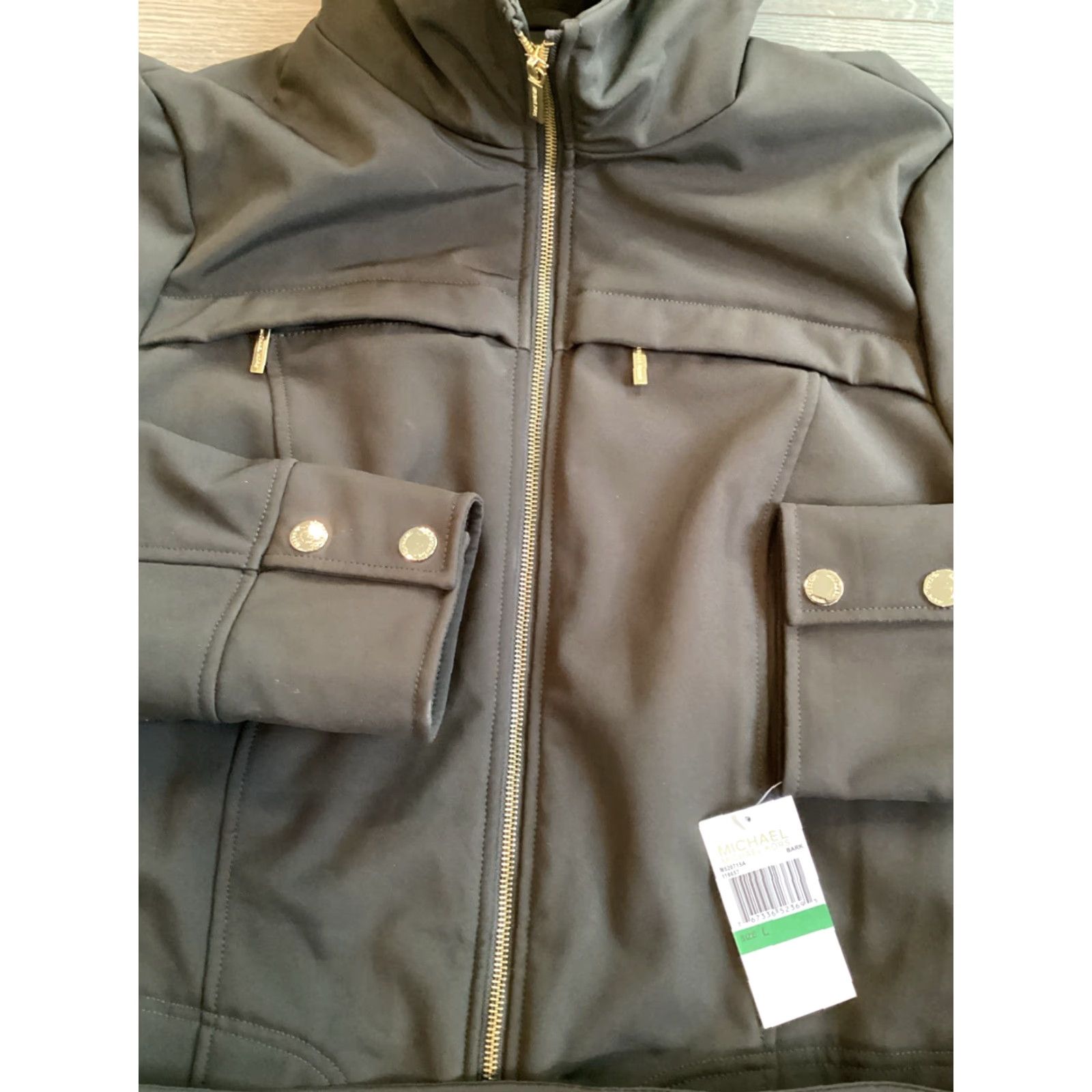Michael Kors NWT Michael Kors Womens Coat Hooded Anorak Bark Green Mid-Length Zip Snap Belt Logo Size L / US 10 / IT 46 - 4 Thumbnail