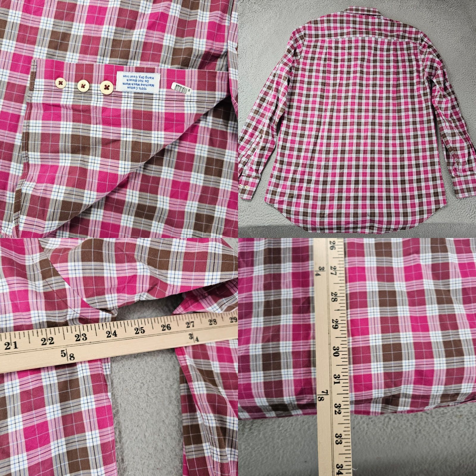 David Donahue David Donahue Dress Shirt Mens Large Pink Brown Check Twill Cotton Long Sleeve Size 42R - 8 Thumbnail