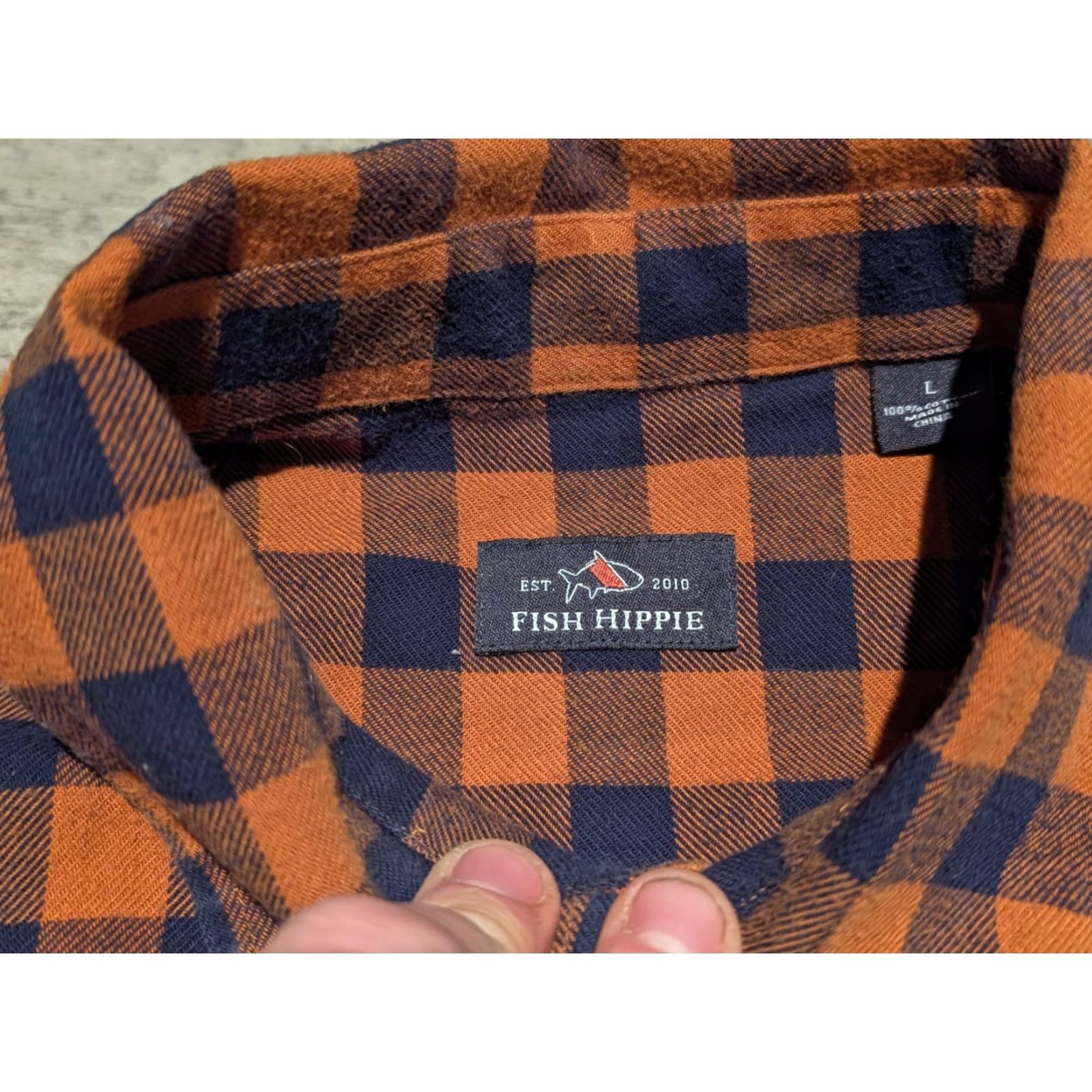 Vintage Fish Hippie Shirt L Orange Check Flannel Button-Down Cotton Soft Pocket Logo Classic 90s Hippie Mens Size US L / EU 52-54 / 3 - 6 Thumbnail
