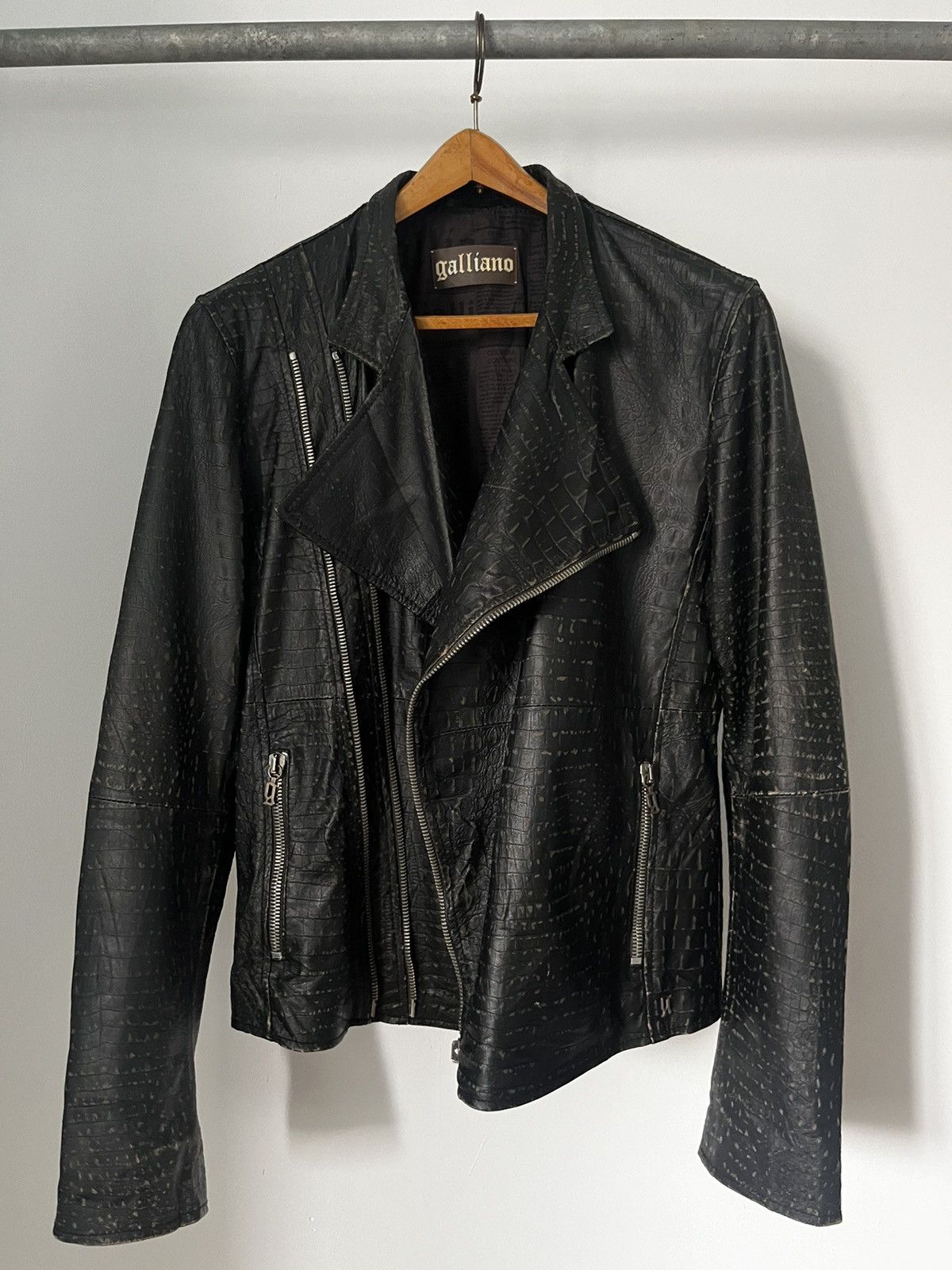 John Galliano 2010s Galliano Croc Embossed Leather Biker Jacket Size US M / EU 48-50 / 2 - 5 Thumbnail