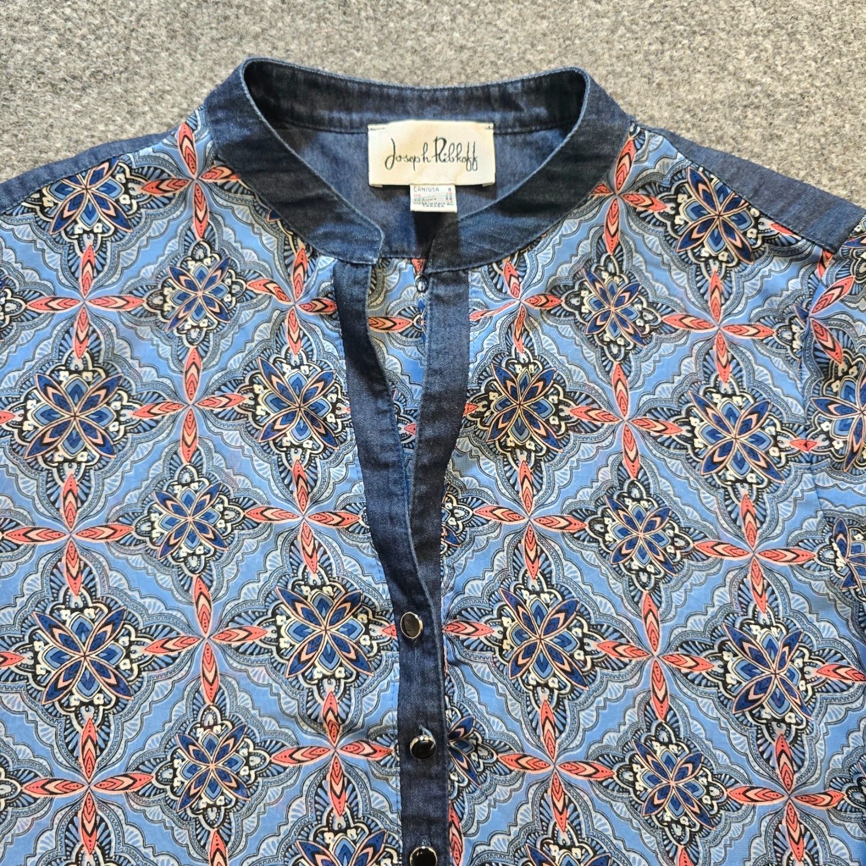 Joseph Ribkoff Joseph Ribkoff Top Womens Size 8 Blue Sheer 3/4 Sleeve Boho Denim Trim Casual Shirt Size M / US 6-8 / IT 42-44 - 2 Thumbnail