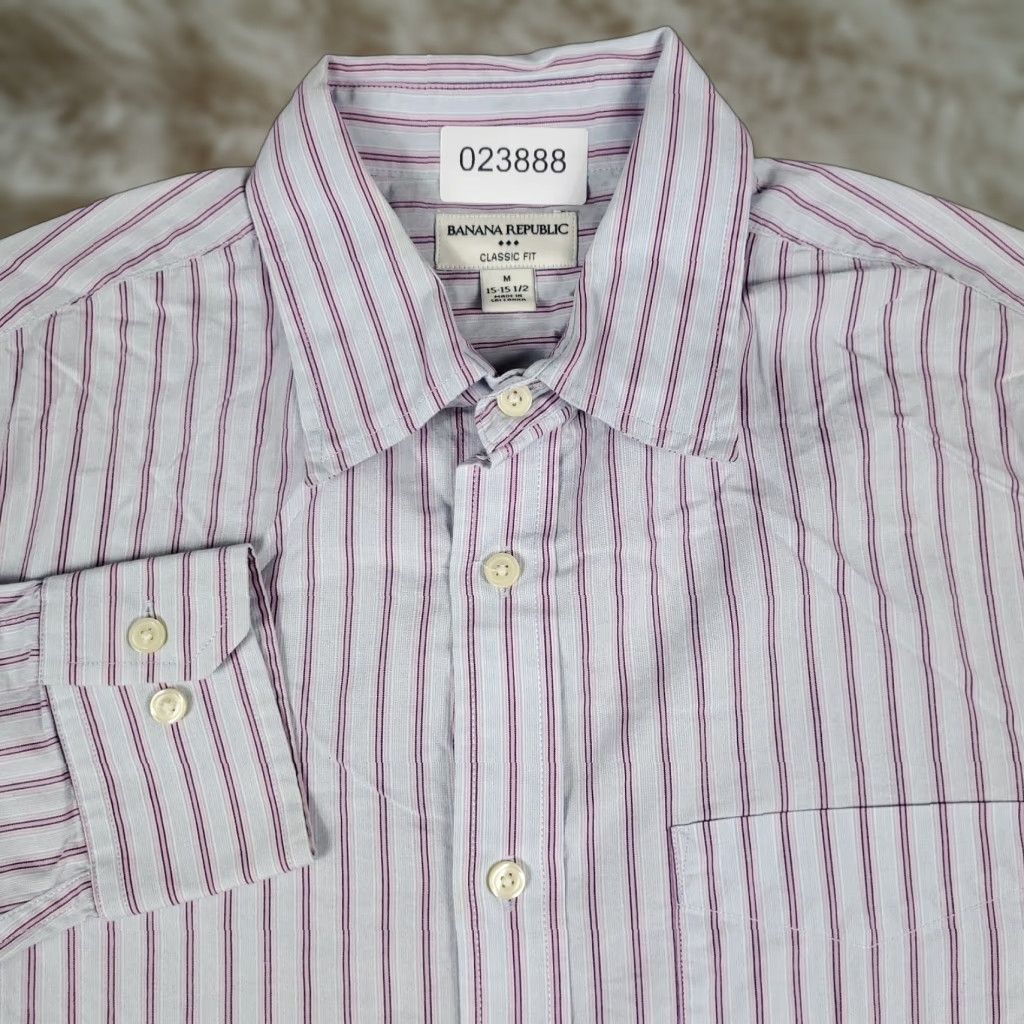 Banana Republic Banana Republic Shirt Mens Medium Blue Pink Button-Up Long Sleeve Stained Size US M / EU 48-50 / 2 - 1 Thumbnail