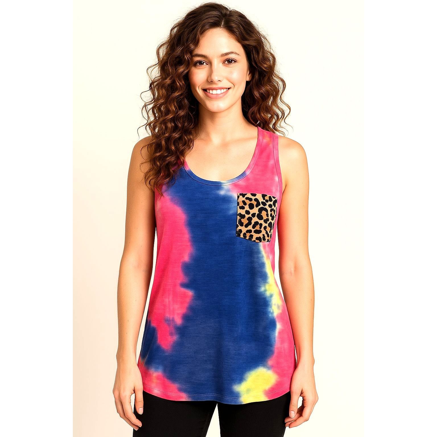 Other CCC Colorful Tie Dye Tank Top Leopard Print Chest Pocket Sle Size S / US 4 / IT 40 - 2 Thumbnail