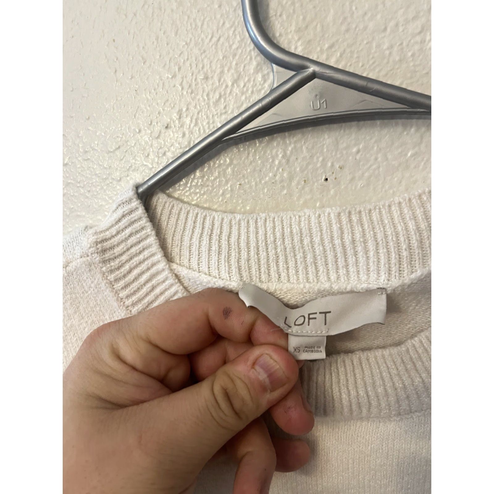 Loft LOFT Outlet Women Pullover Sweater XS White Solid Casual Cozy Crew Cotton Size XS / US 0-2 / IT 36-38 - 2 Thumbnail