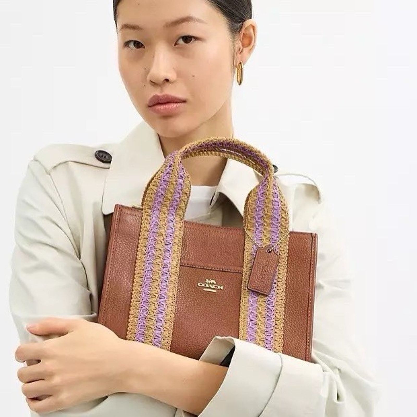 Coach NWT Coach Smith Tote Bag 24 CBG91 Straw Leather Redwood Size ONE SIZE - 10 Thumbnail