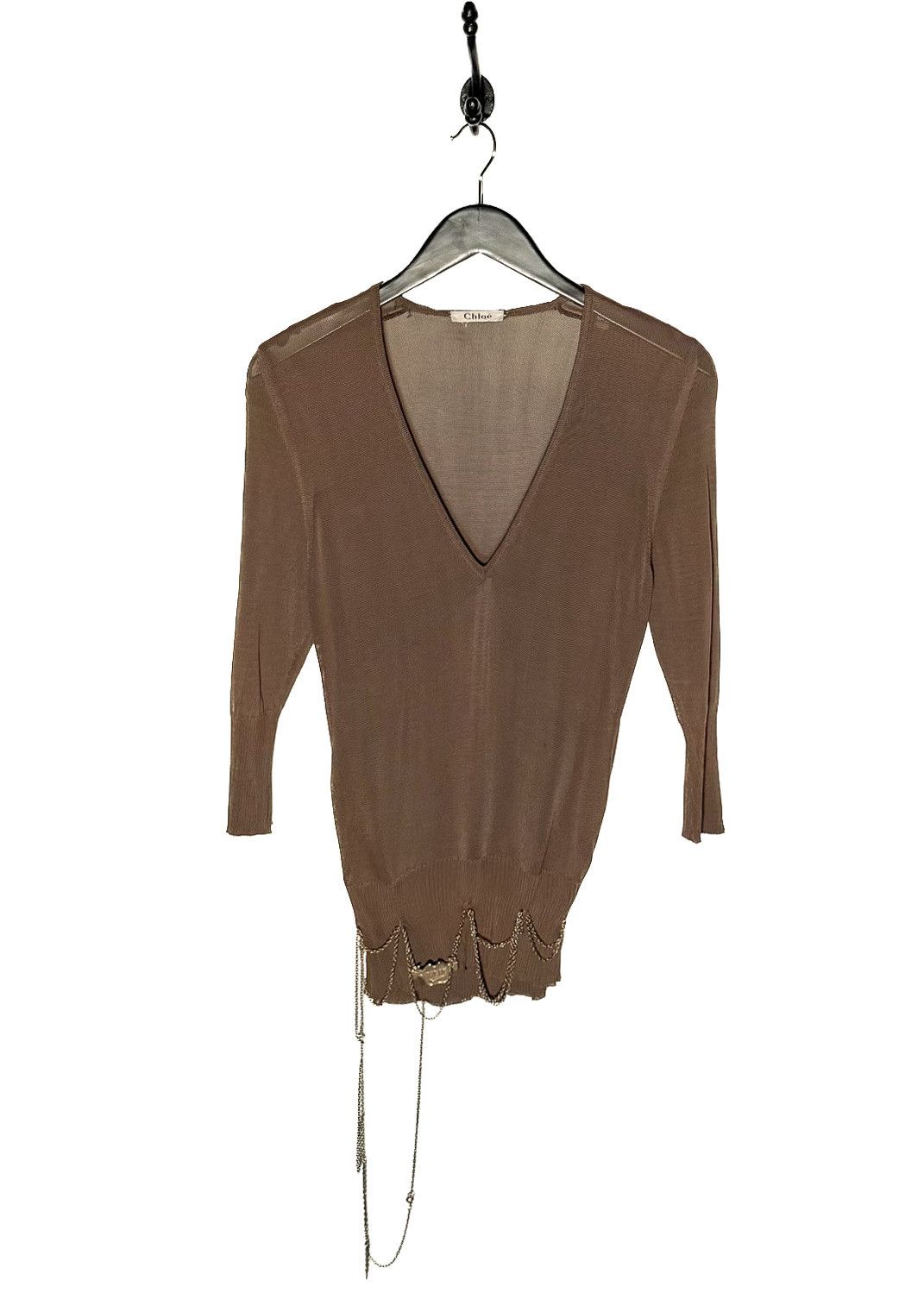 Chloe Chloé Vintage Brown Chain Accent V-neck 3/4 Sleeves Top Size S / US 4 / IT 40 - 1 Thumbnail