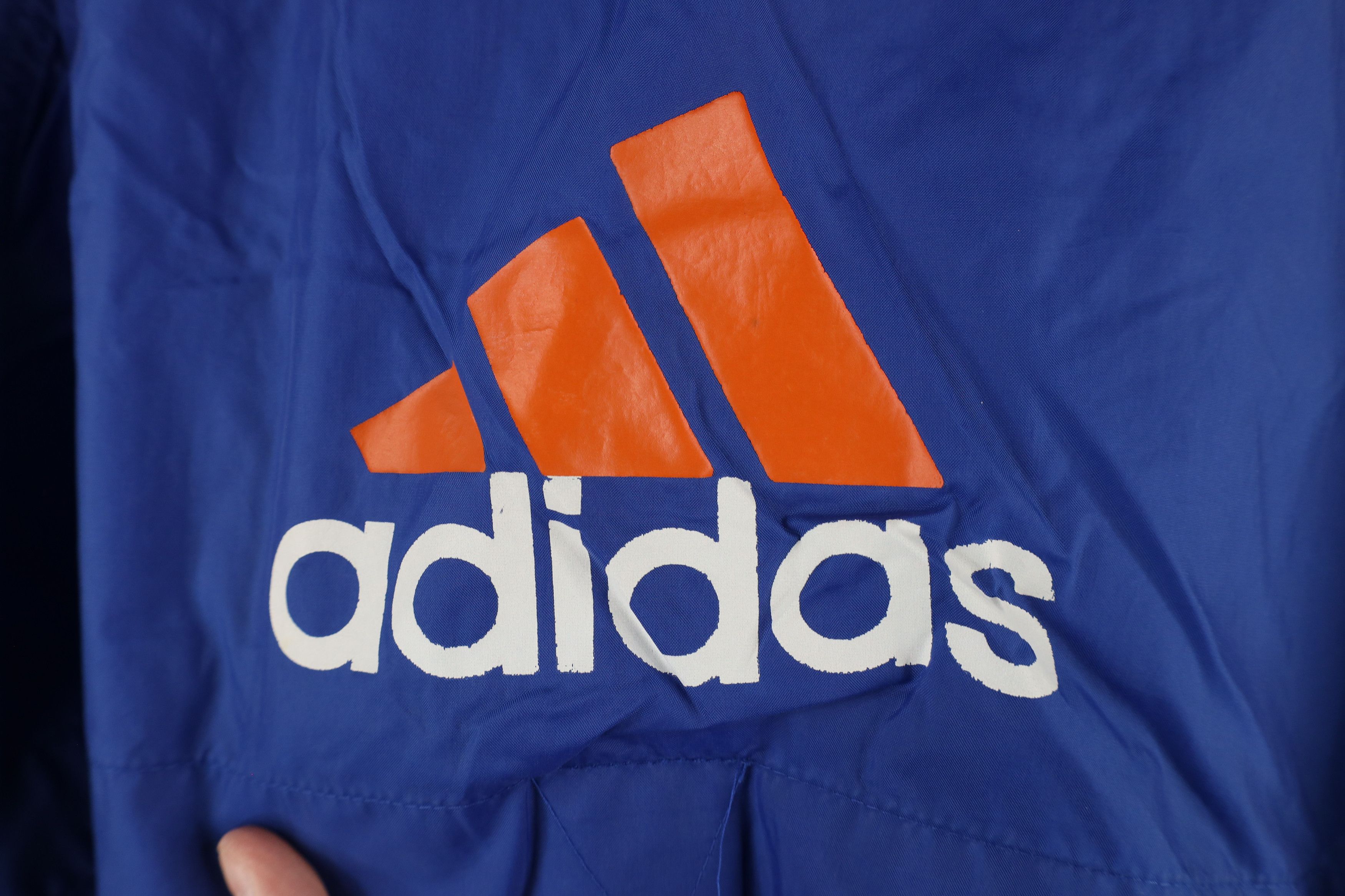 Adidas × Vintage Vintage 90s Adidas Spell Out Hooded Windbreaker Jacket Blue Size US XL / EU 56 / 4 - 12 Thumbnail
