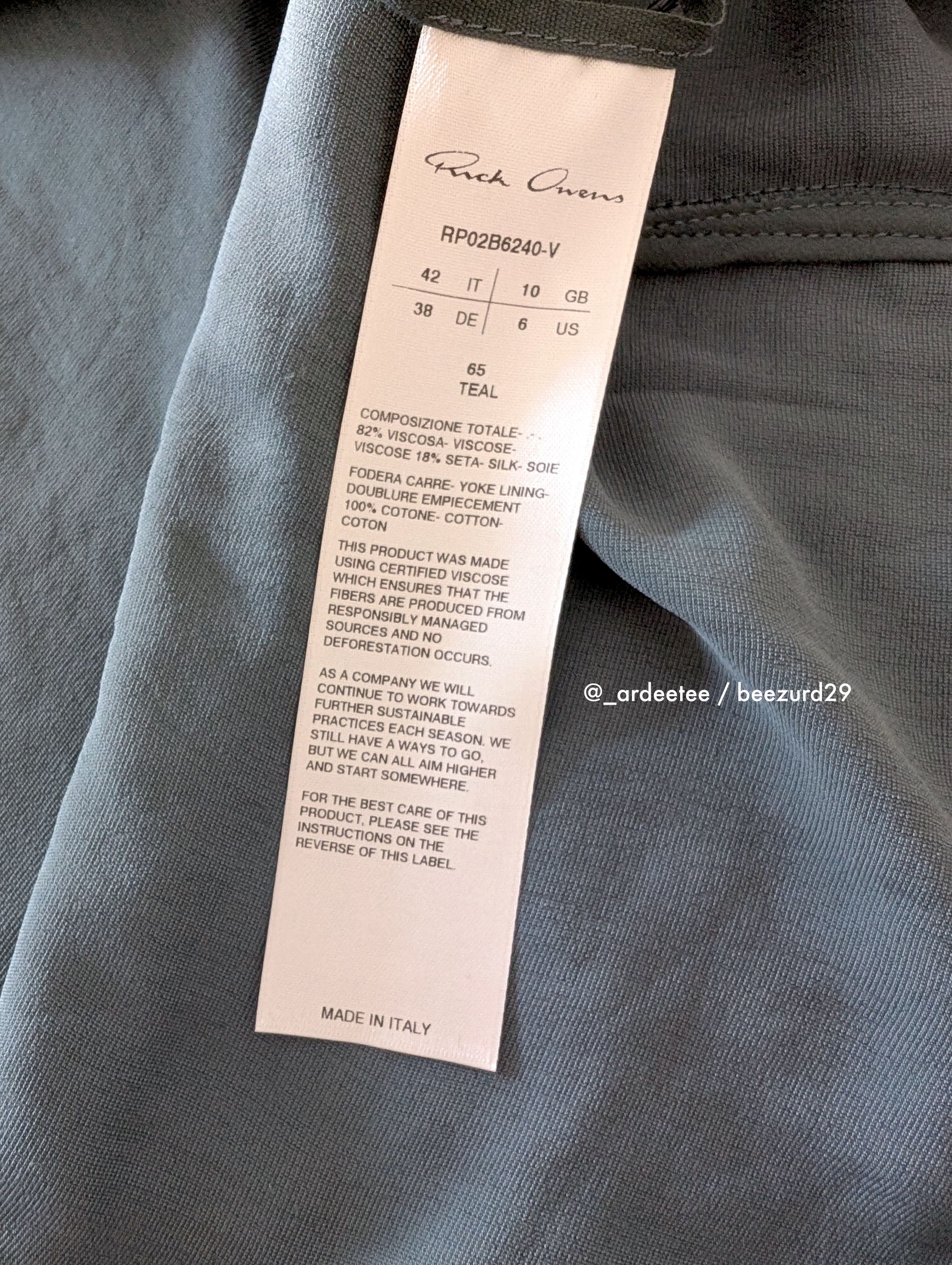 Rick Owens *NEW* VELVET TEAL OUTERSHIRT JACKET FW22 Size US M / EU 48-50 / 2 - 9 Thumbnail