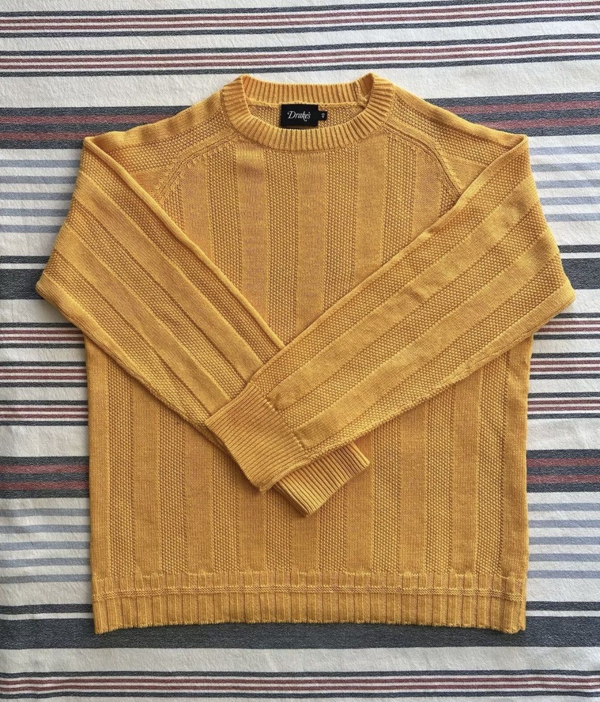 Pre-owned Drake's Seed Stitch Linen Merino Wool Sweater In Yellow
