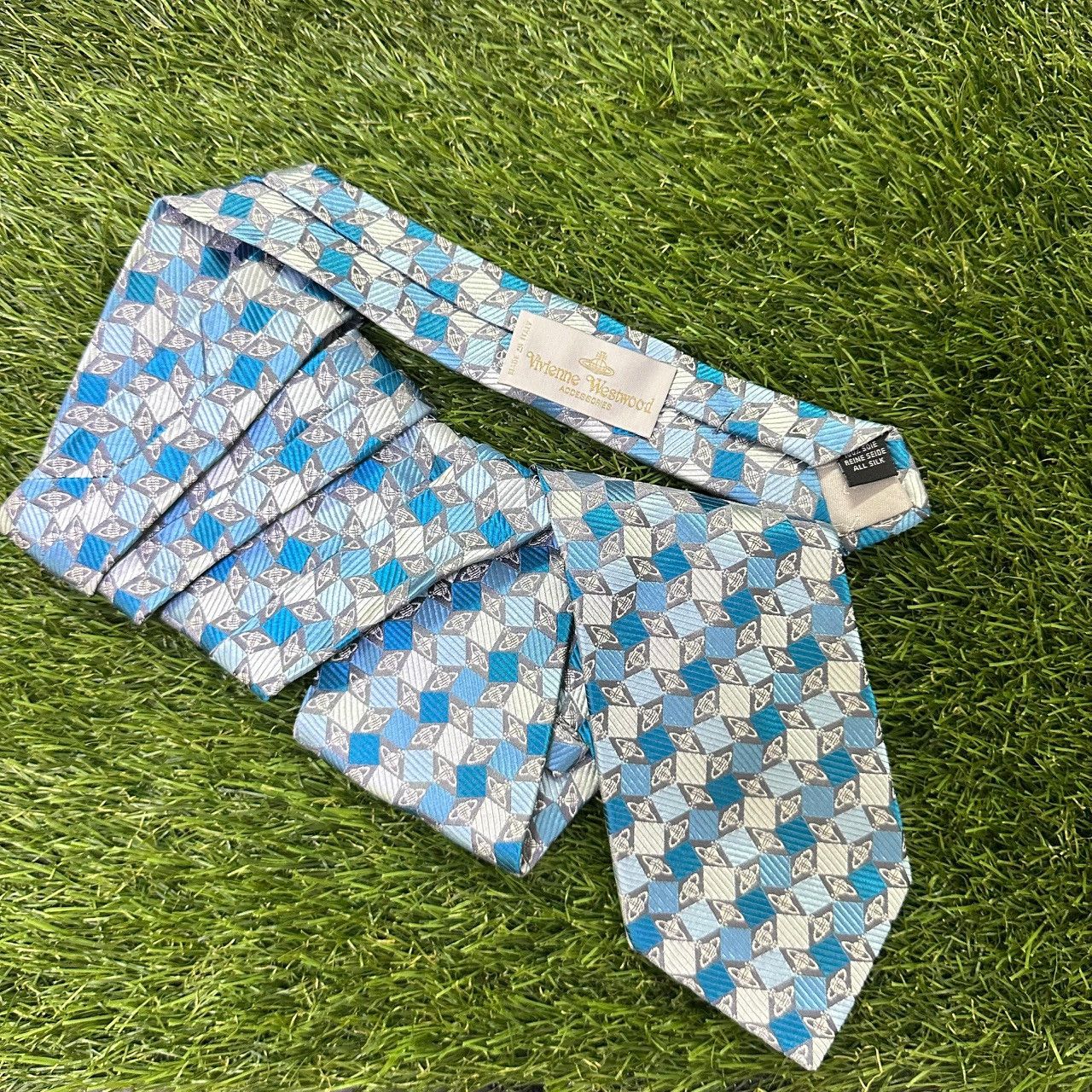 Vivienne Westwood Vivienne Westwood Silk Tie Blue Geometric Orb Italy Size ONE SIZE - 2 Thumbnail