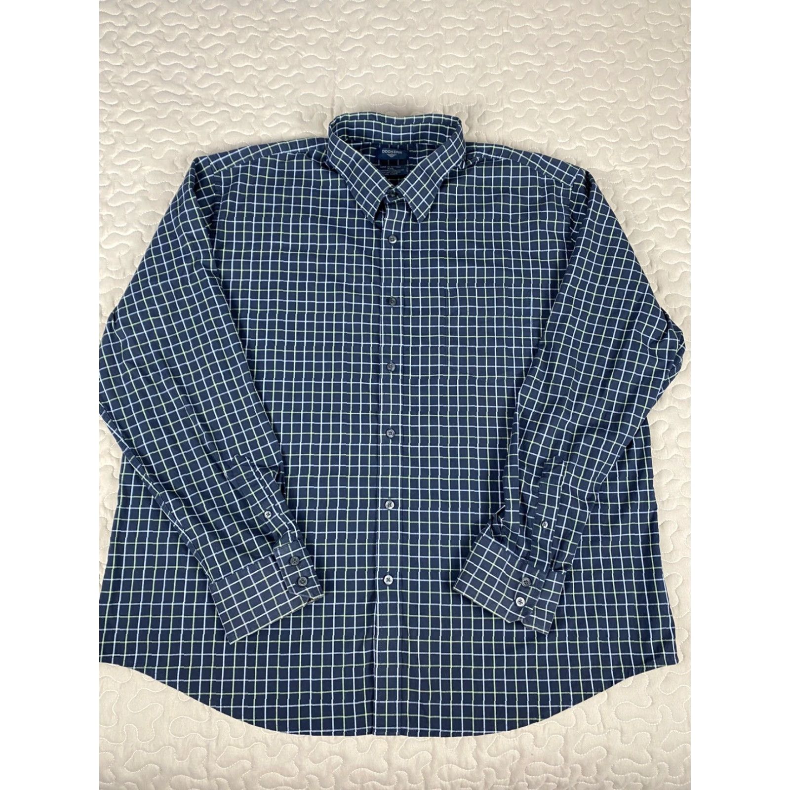 Dockers Dockers Mens Button-Up Dress Shirt Navy Blue Plaid 2XL XXL Regular Long Sleeve Casual Work Shirt Mens Size US XXL / EU 58 / 5 - 2 Thumbnail
