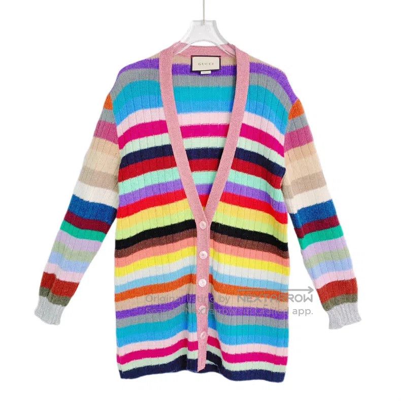 Gucci Gucci Colourful striped cashmere V-neck single-breasted lo Size S / US 4 / IT 40 - 1 Thumbnail