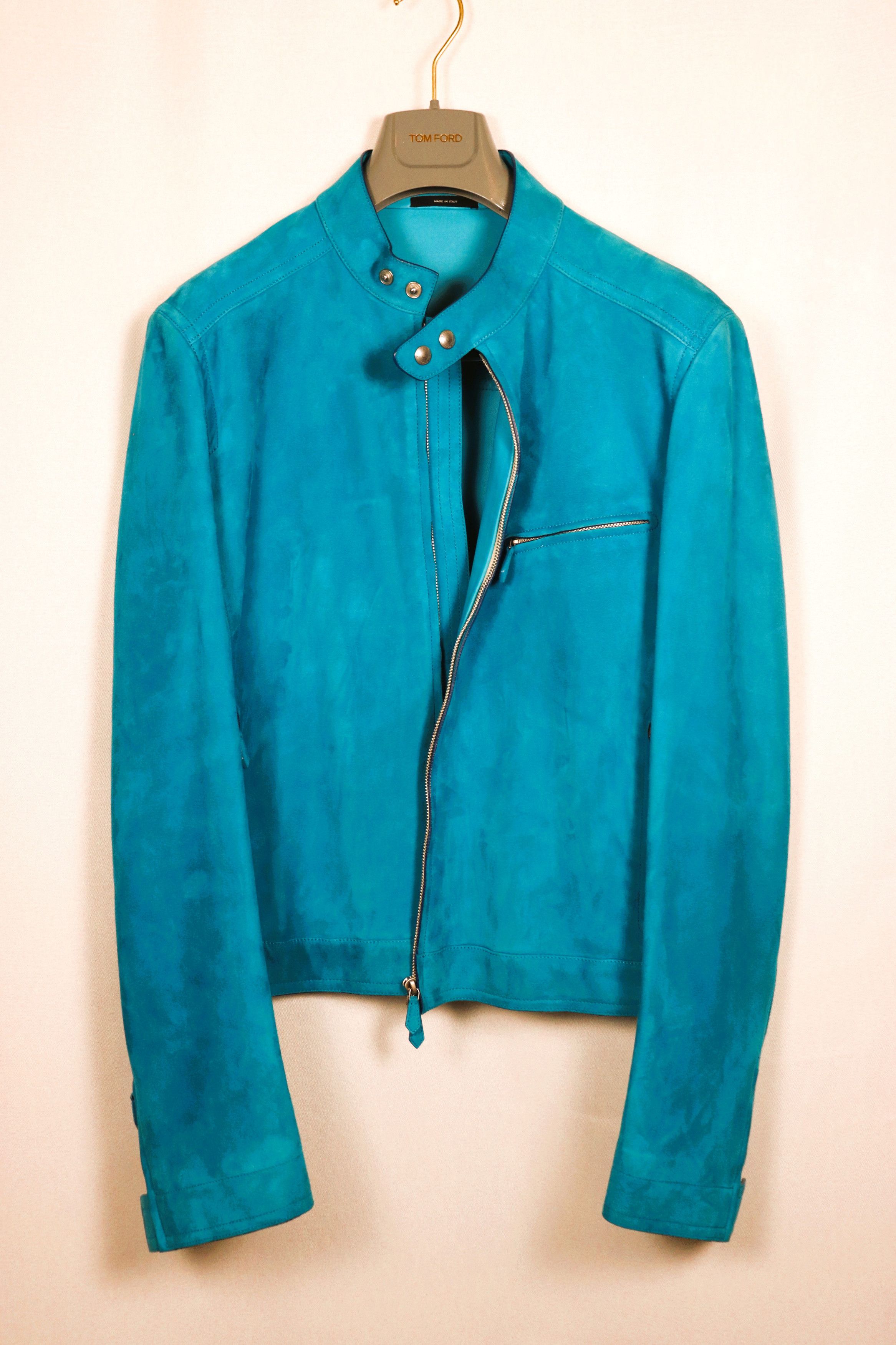 Tom Ford Tom Ford Lambskin Biker Jacket - Rare Teal IT50 BE420/TFL576 Size US M / EU 48-50 / 2 - 2 Thumbnail