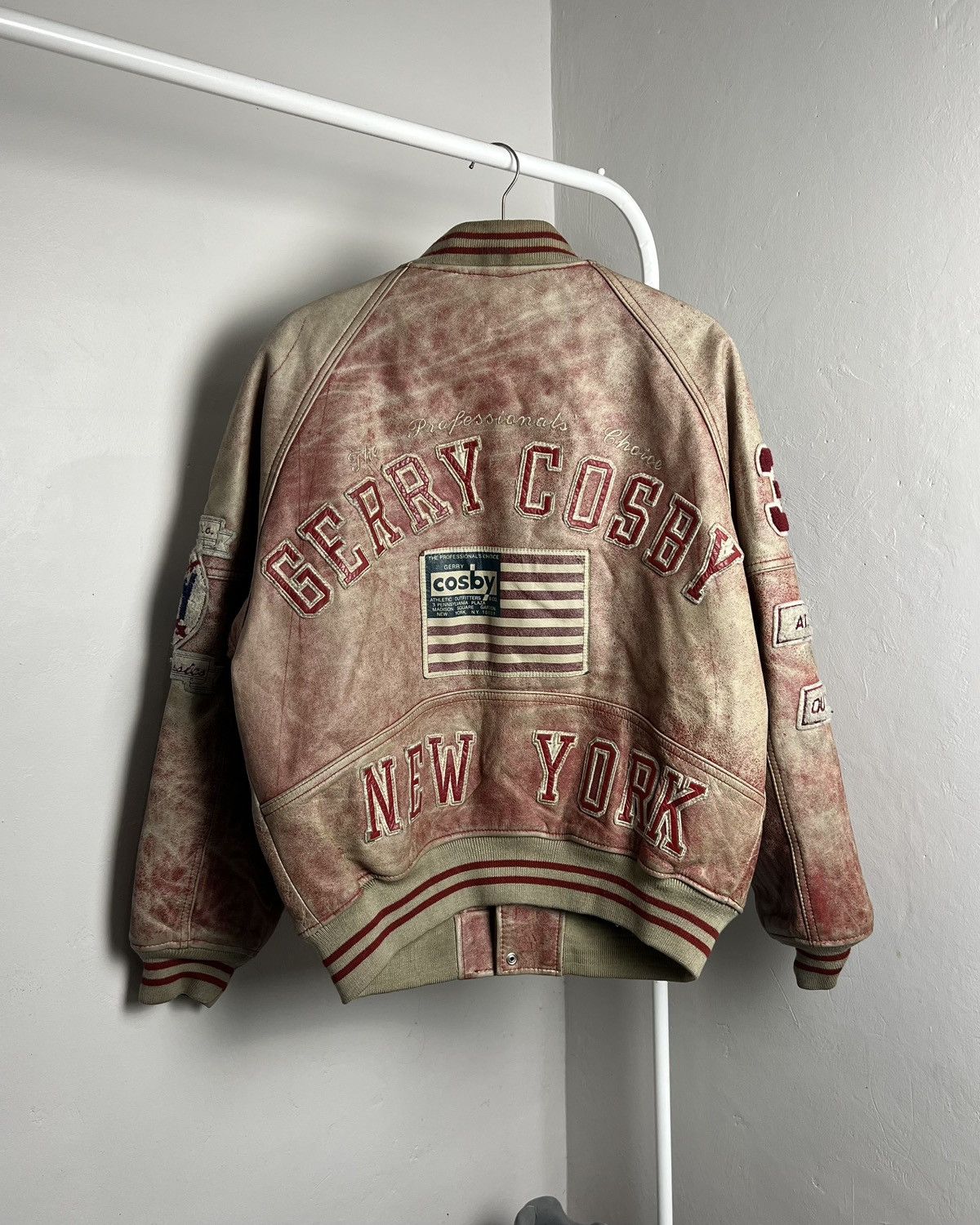 Genuine Leather Gerry Cosby ‘Salmon’ Faded Leather Varsity Jacket Size US M / EU 48-50 / 2 - 1 Thumbnail