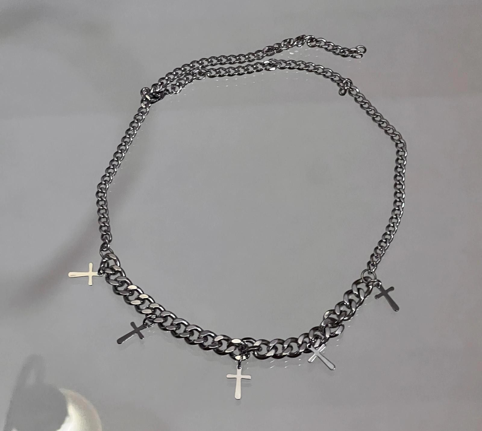 Jewelry Silver Chain Necklace with Cross Charms Size ONE SIZE - 4 Thumbnail