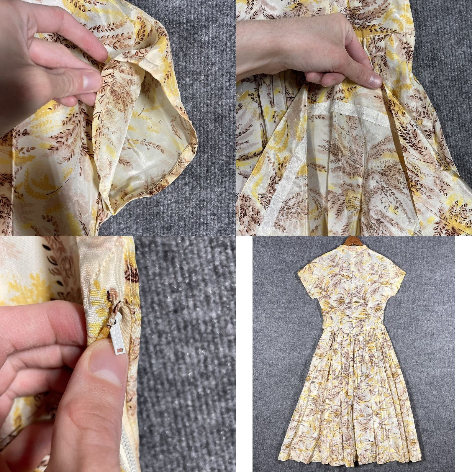Vintage VINTAGE 1950s Silk Floral Sundress Yellow Small 40s 50s Tea Swing Day Dress Rockabilly Womens Size S / US 4 / IT 40 - 8 Thumbnail