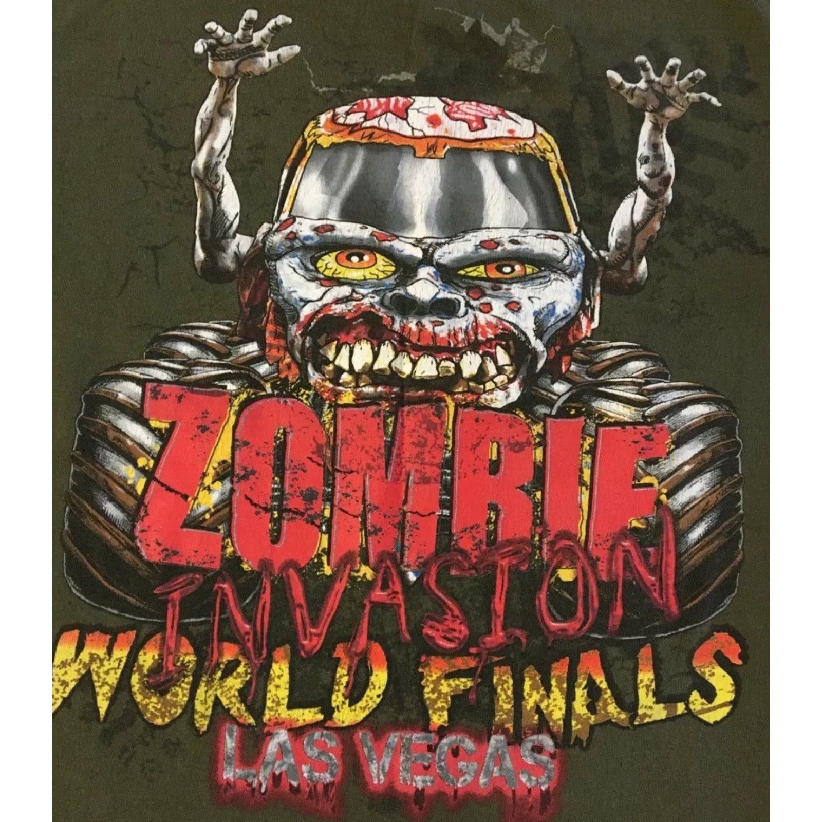 Vintage VINTAGE All Over Print T-Shirt S Green Distressed Zombie Monster Truck Jam Finals Grunge Y2K Mens Shirt Size US S / EU 44-46 / 1 - 4 Thumbnail