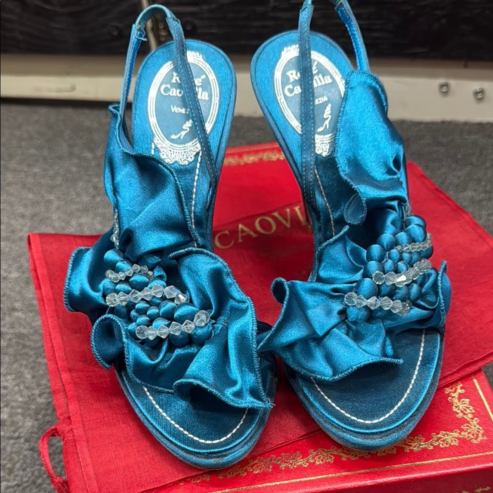 Rene Caovilla NWT Rene Caovilla Women's Blue Satin Heels Size 36.5 US 6.5 Size US 6.5 / IT 36.5 - 1 Thumbnail