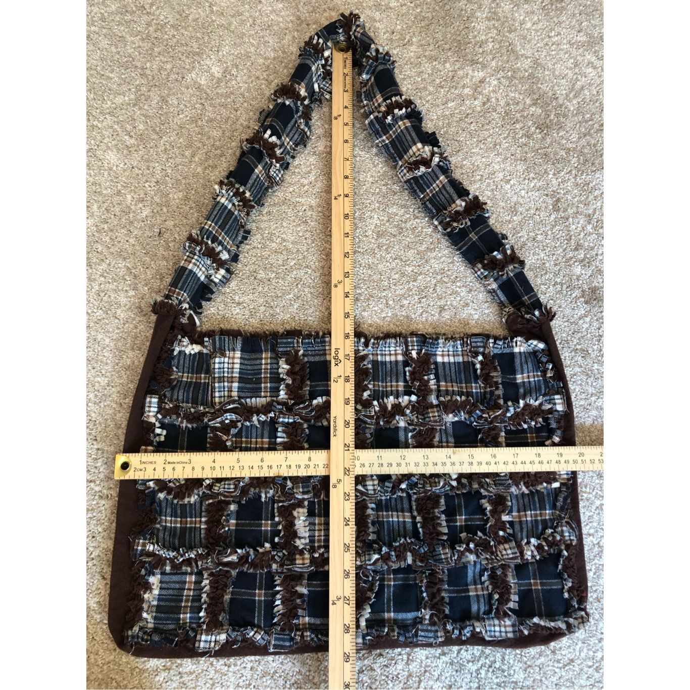 Other Women’s Blue and Brown Plaid Patchwork Shoulder Bag Size ONE SIZE - 7 Thumbnail