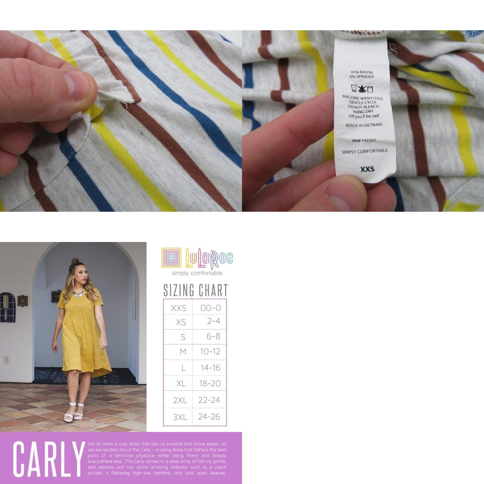 Vintage LuLaRoe Women's Carly Dress XXS Gray Blue Yellow Unicorn High Low 2XS Stripes Size XXS / US 00 / IT 34 - 8 Thumbnail