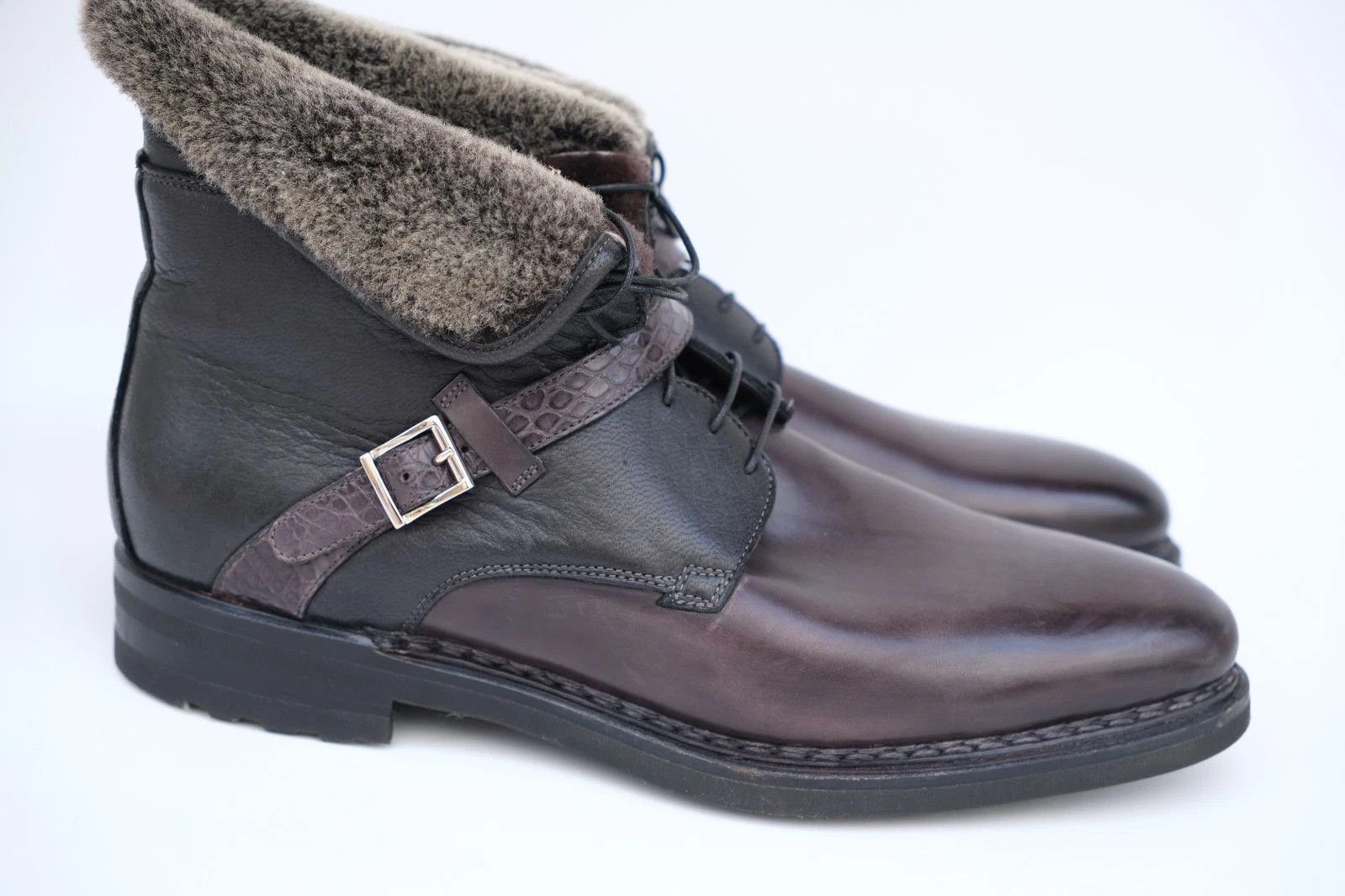 Santoni NEW Santoni Black Leather Derby Boots EU 42.5 UK 8.5 US 9.5 Size US 9.5 / EU 42-43 - 3 Thumbnail