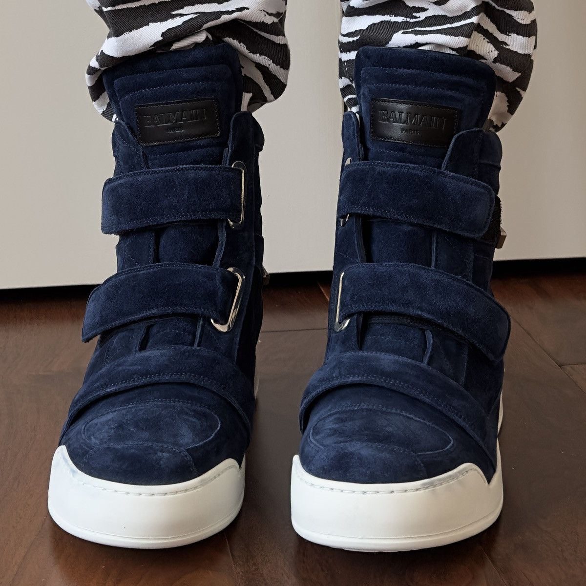Balmain Balmain Blue Suede Velcro Strap High-Top Sneakers Size US 10 / EU 43 - 4 Thumbnail