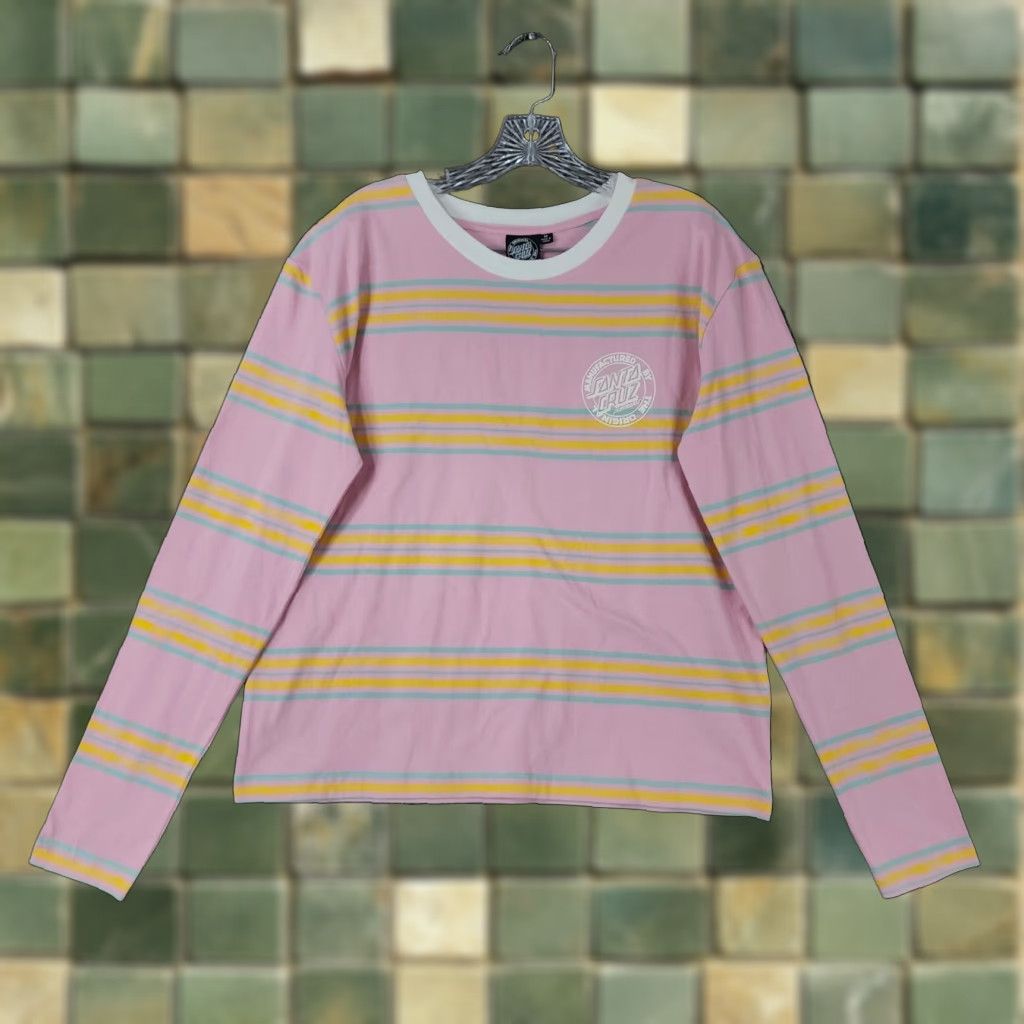 Vintage Santa Cruz Pink Striped Long Sleeve Graphic Mens T-Shirt Size M Size US M / EU 48-50 / 2 - 1 Thumbnail