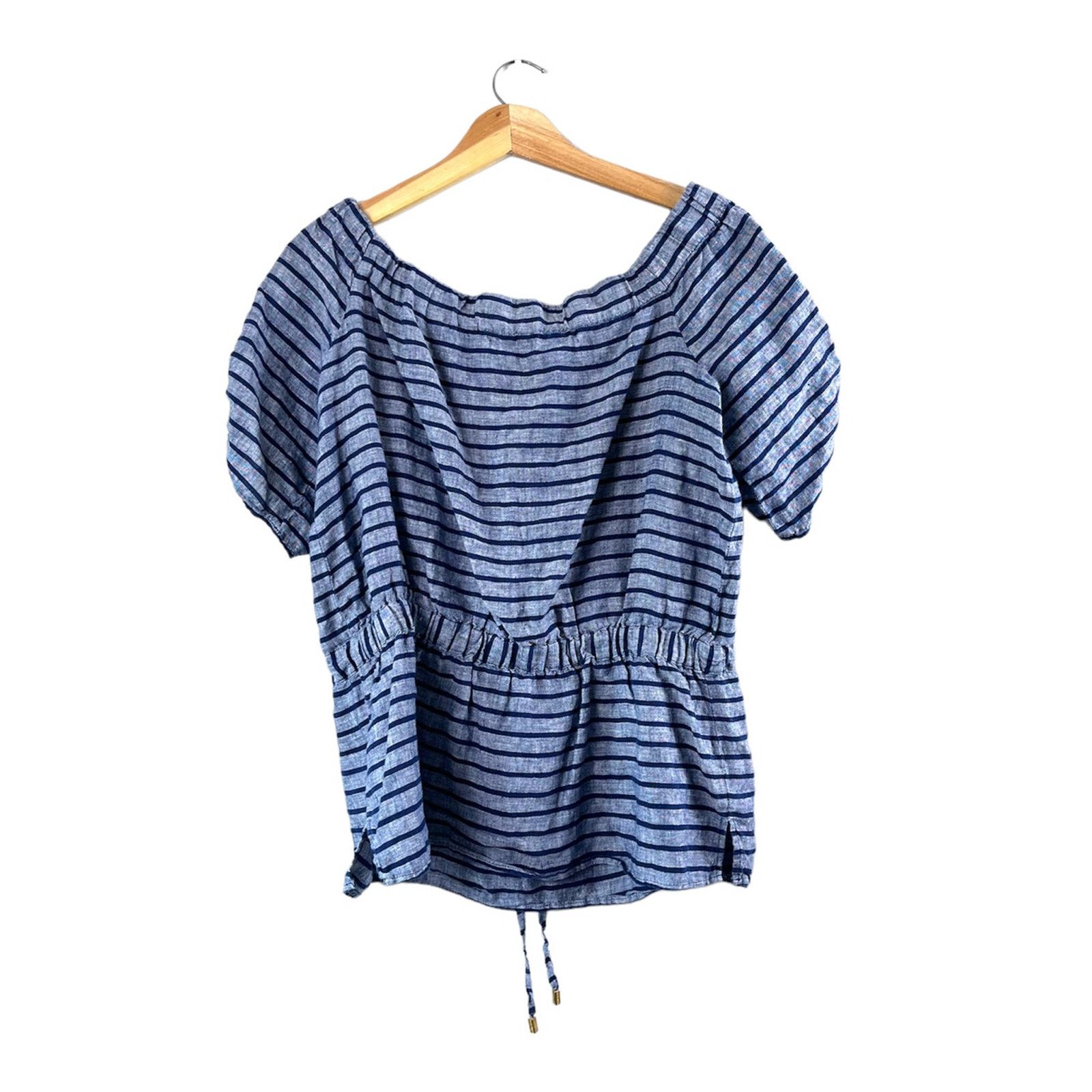 Ellen Tracy Women's Blue Striped Linen Ellen Tracy Blouse M Size M / US 6-8 / IT 42-44 - 2 Thumbnail