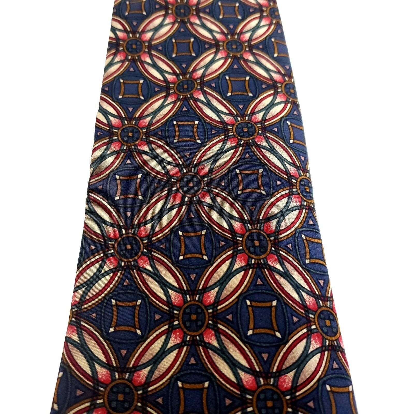 Designer Hunting Horn Blue Red Silk Tie Woven Short Geometric Size ONE SIZE - 2 Thumbnail