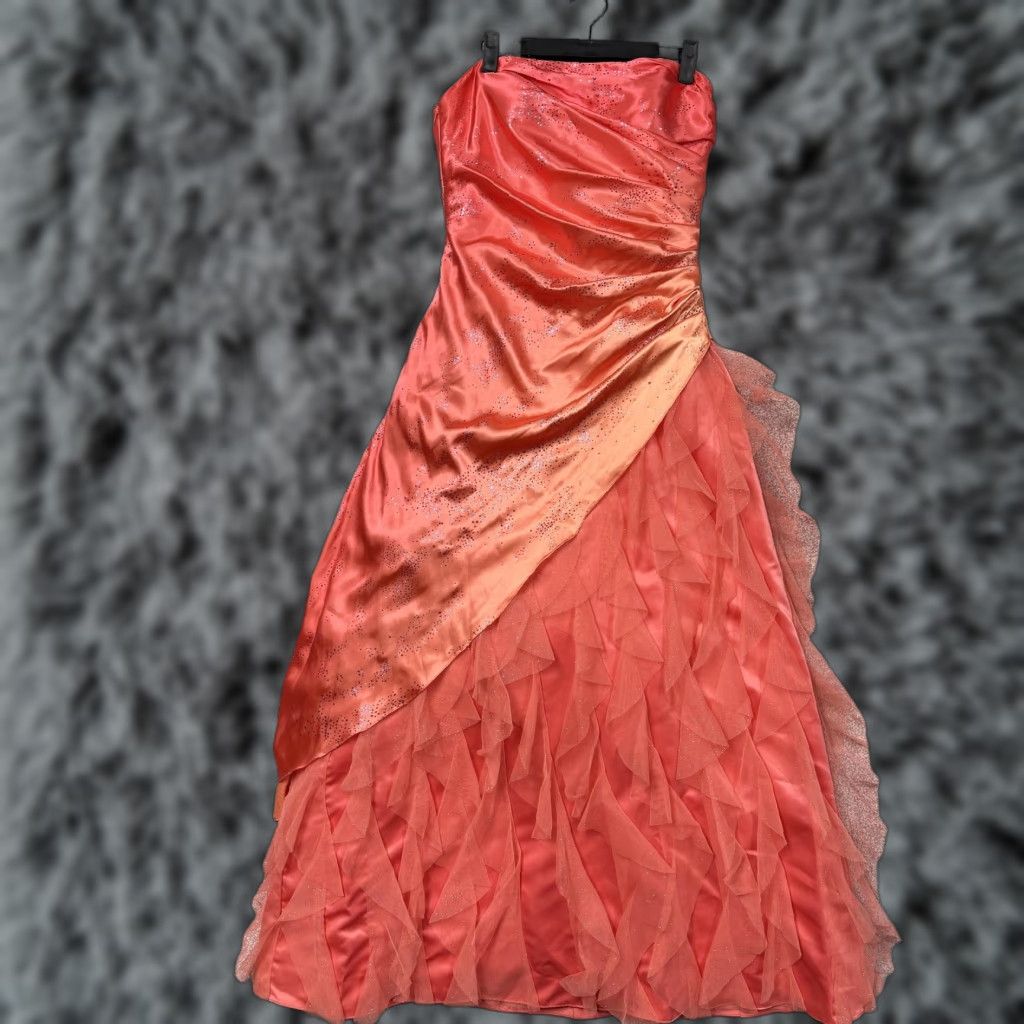 Vintage Vibrant Coral Ombre Ruffle Tier Prom Gown XS Sparkle Mermaid Princess Fairy Y2K Size XS / US 0-2 / IT 36-38 - 1 Thumbnail