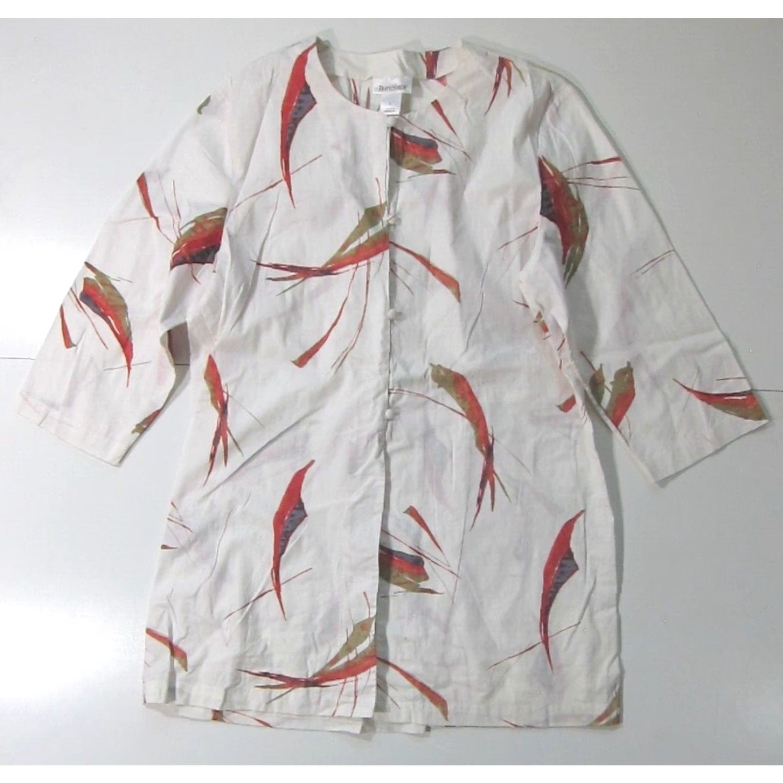 Vintage TravelSmith Blouse Tunic 100% Cotton Floral Button Down White Large Women XS? Size L / US 10 / IT 46 - 7 Thumbnail