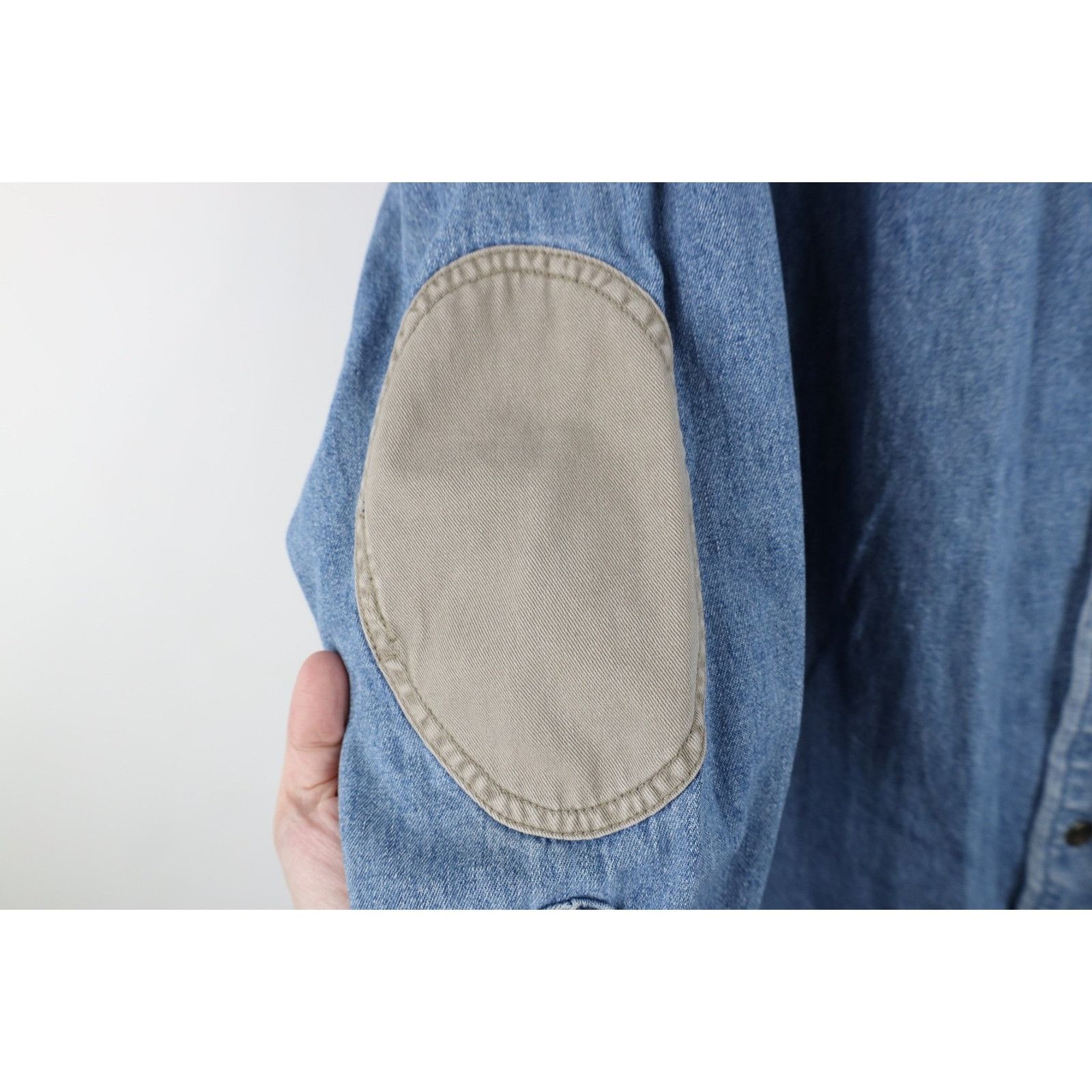 Cabelas Vintage 90s Cabelas Elbow Patch Denim Jean Button Down Shirt Size US S / EU 44-46 / 1 - 7 Thumbnail