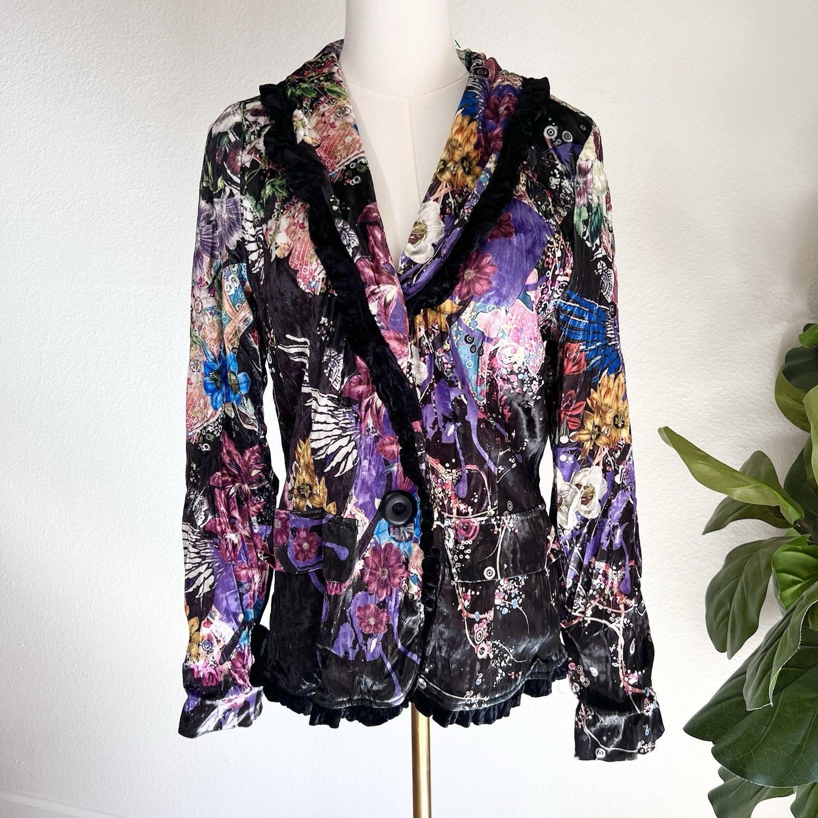 Other Alberto Makali Velvet Blazer Floral (L) WitchyWearable Art Size L / US 10 / IT 46 - 1 Thumbnail