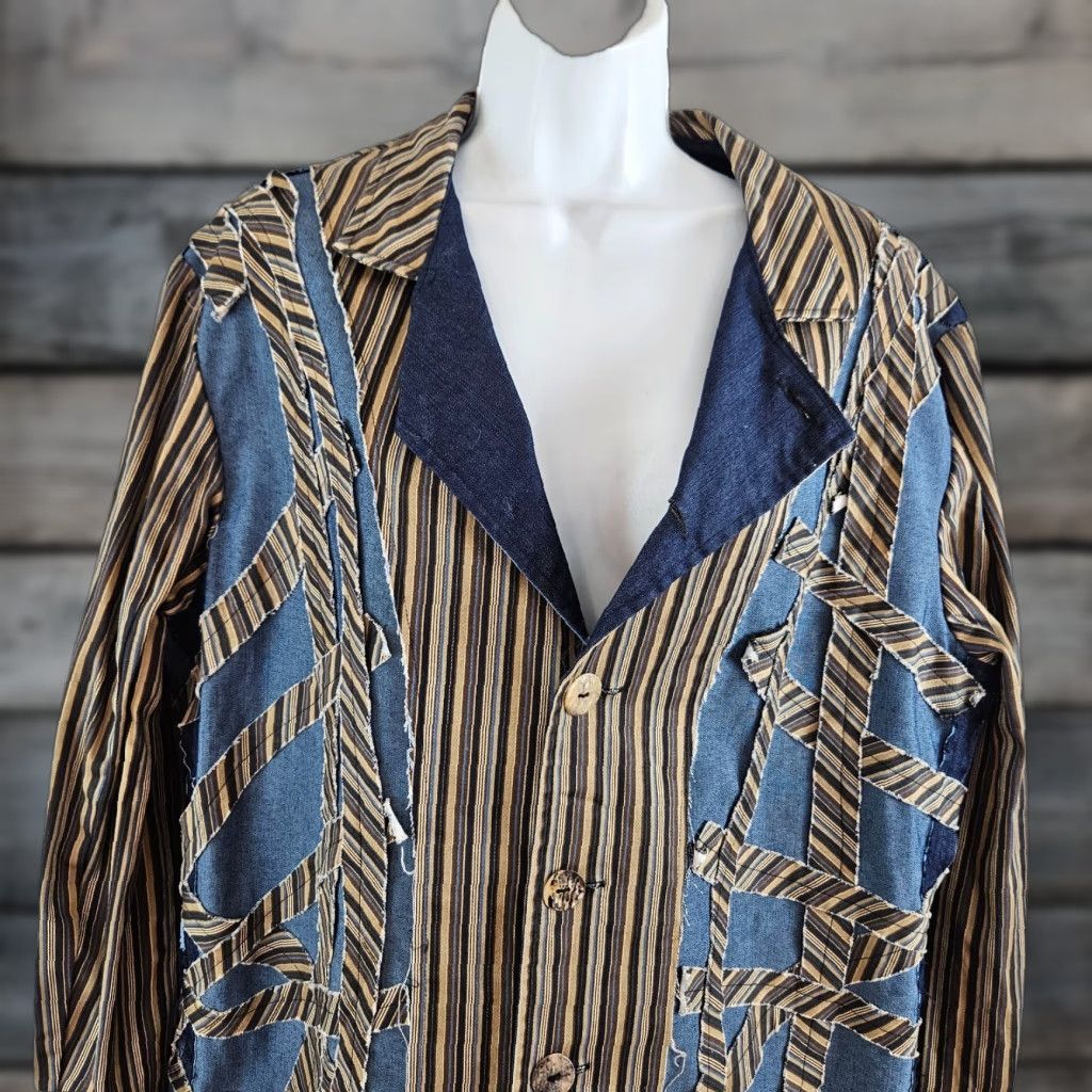 4SDESIGNS Sohung Designs Womens Jacket Sz Medium Blue Brown Stripe Button Front Size M / US 6-8 / IT 42-44 - 1 Thumbnail