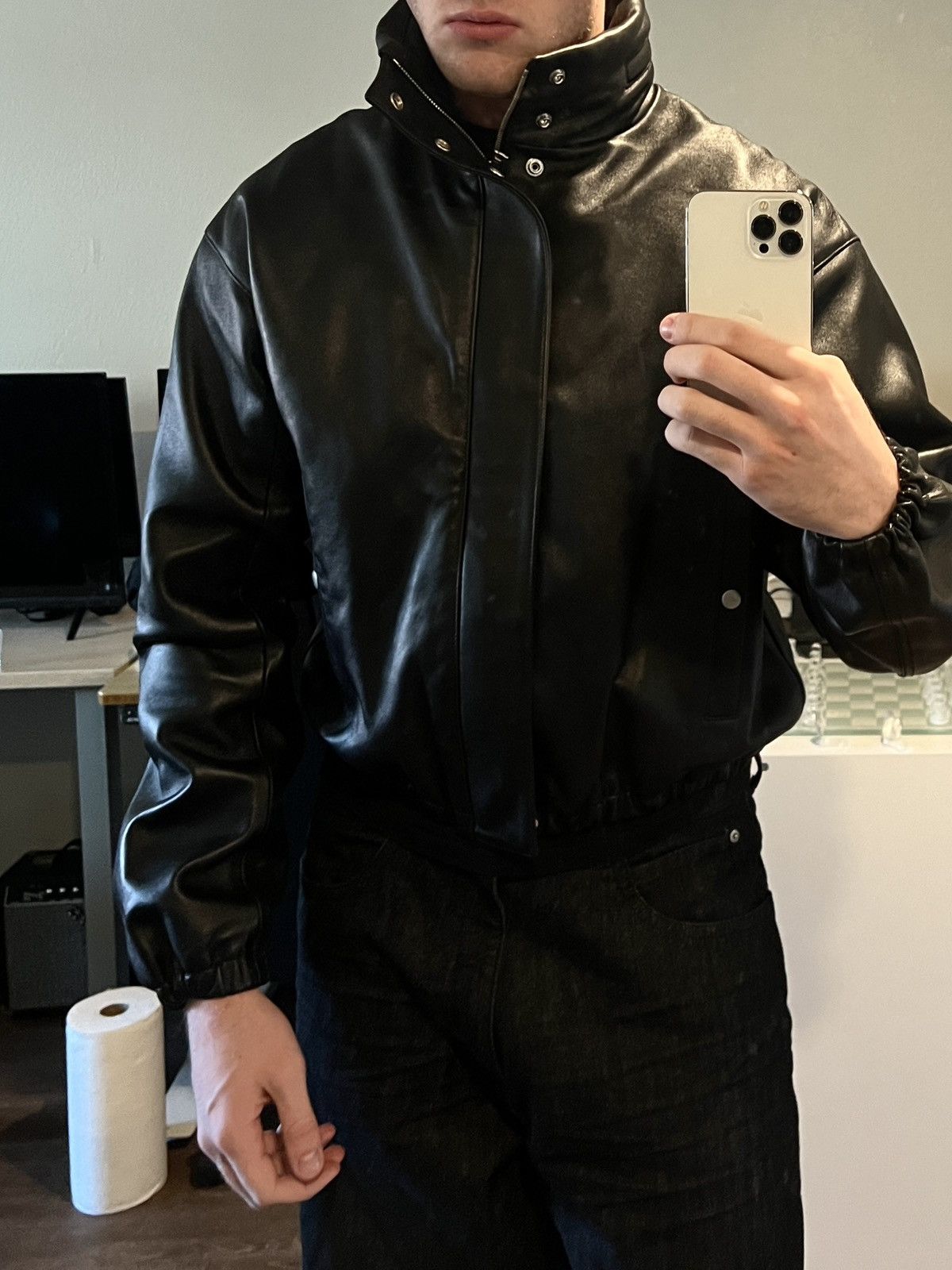 John Elliott John Elliott Leather Jumper Jacket – Black (Size Medium) Size US M / EU 48-50 / 2 - 19 Thumbnail