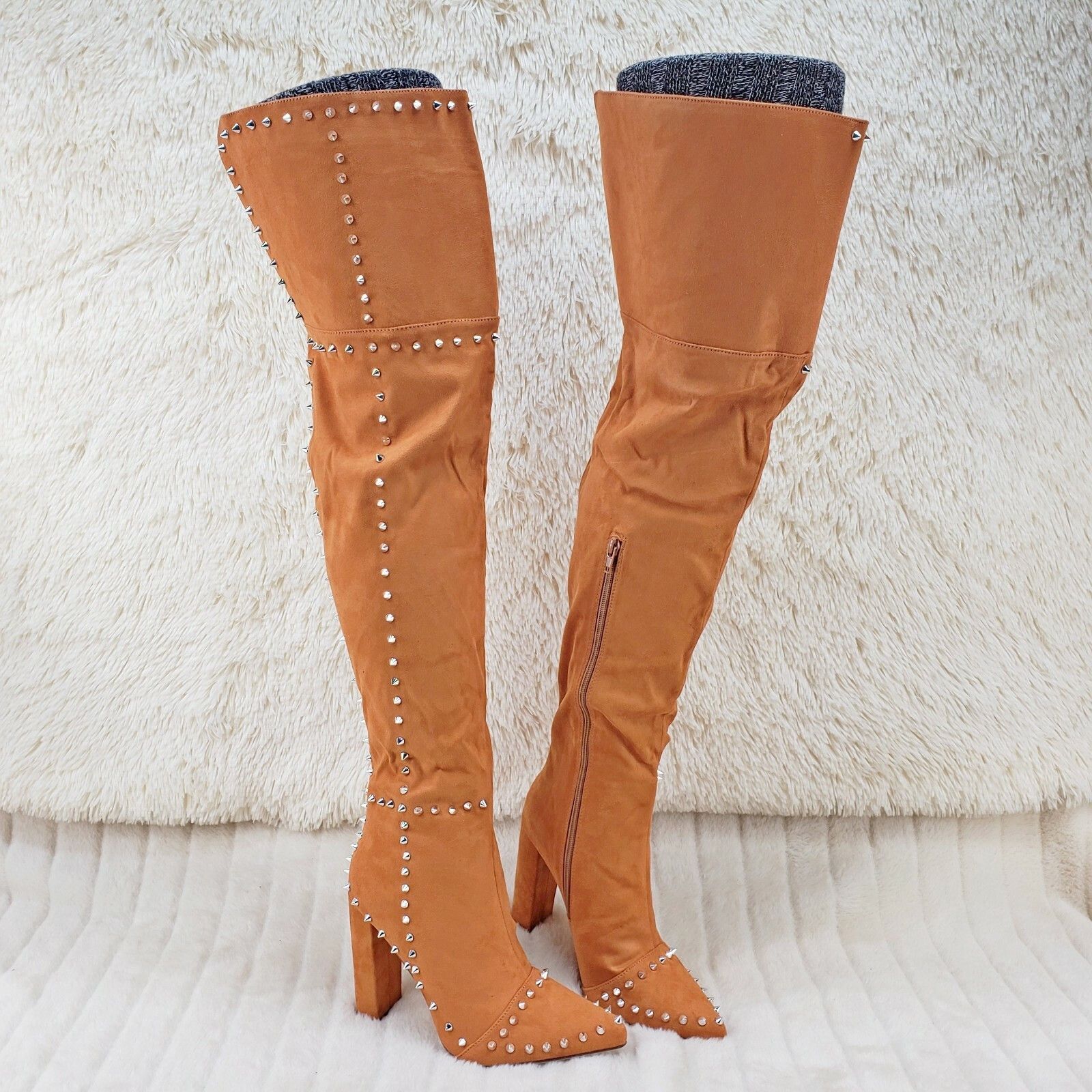 Other Steph Tan Camel Faux Suede Silver Tone Studded Thigh High Ch Size US 8 / IT 38 - 3 Thumbnail
