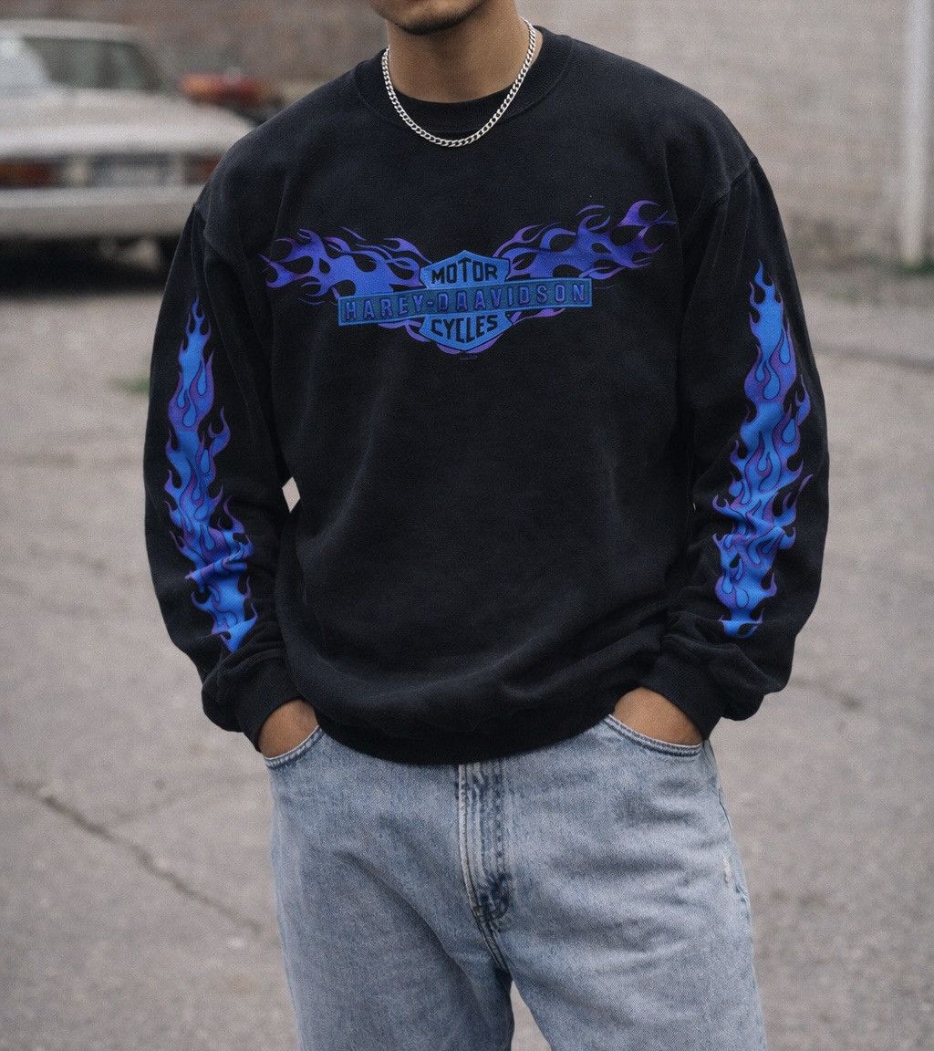 Harley Davidson 🔥VTG 90s Harley Davidson Motorcycle Long Sleeve Sweatshirt Size US M / EU 48-50 / 2 - 1 Thumbnail