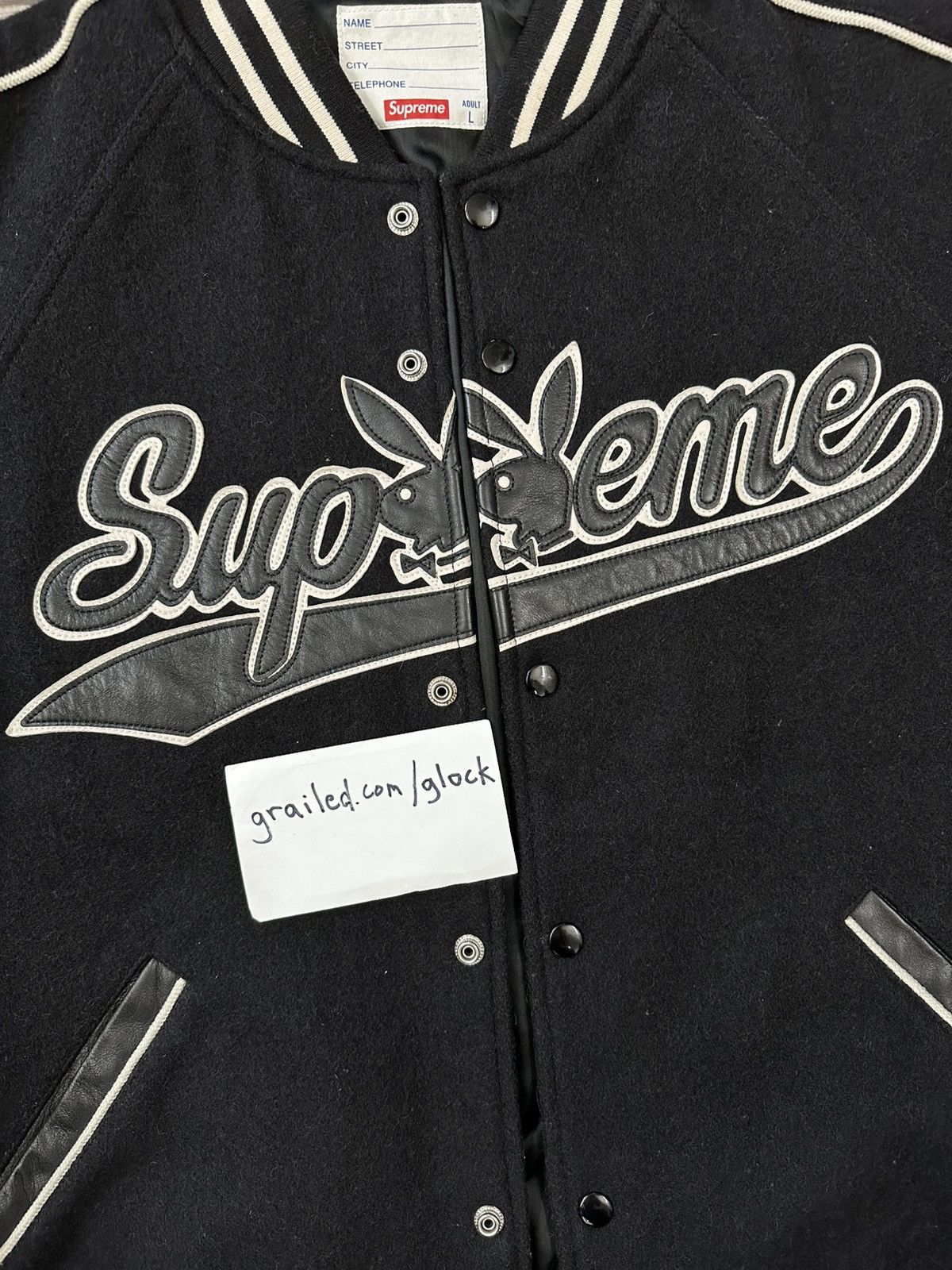 Playboy × Supreme Supreme x Playboy Wool Varsity Jacket Black FW17 Large Size US L / EU 52-54 / 3 - 2 Thumbnail