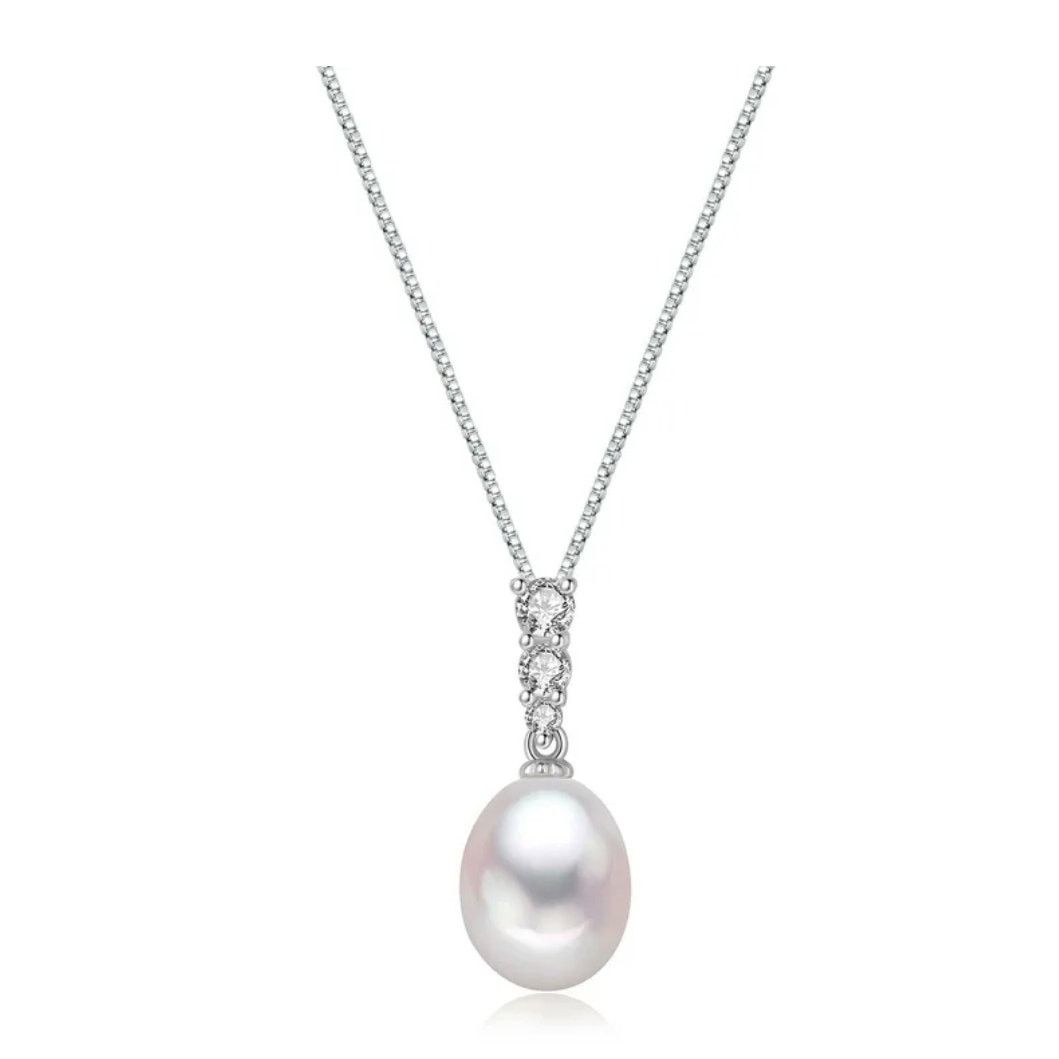 Unknown London Sterling Silver White Pearl Drop Necklace Cubic Zirconia Size ONE SIZE - 1 Thumbnail