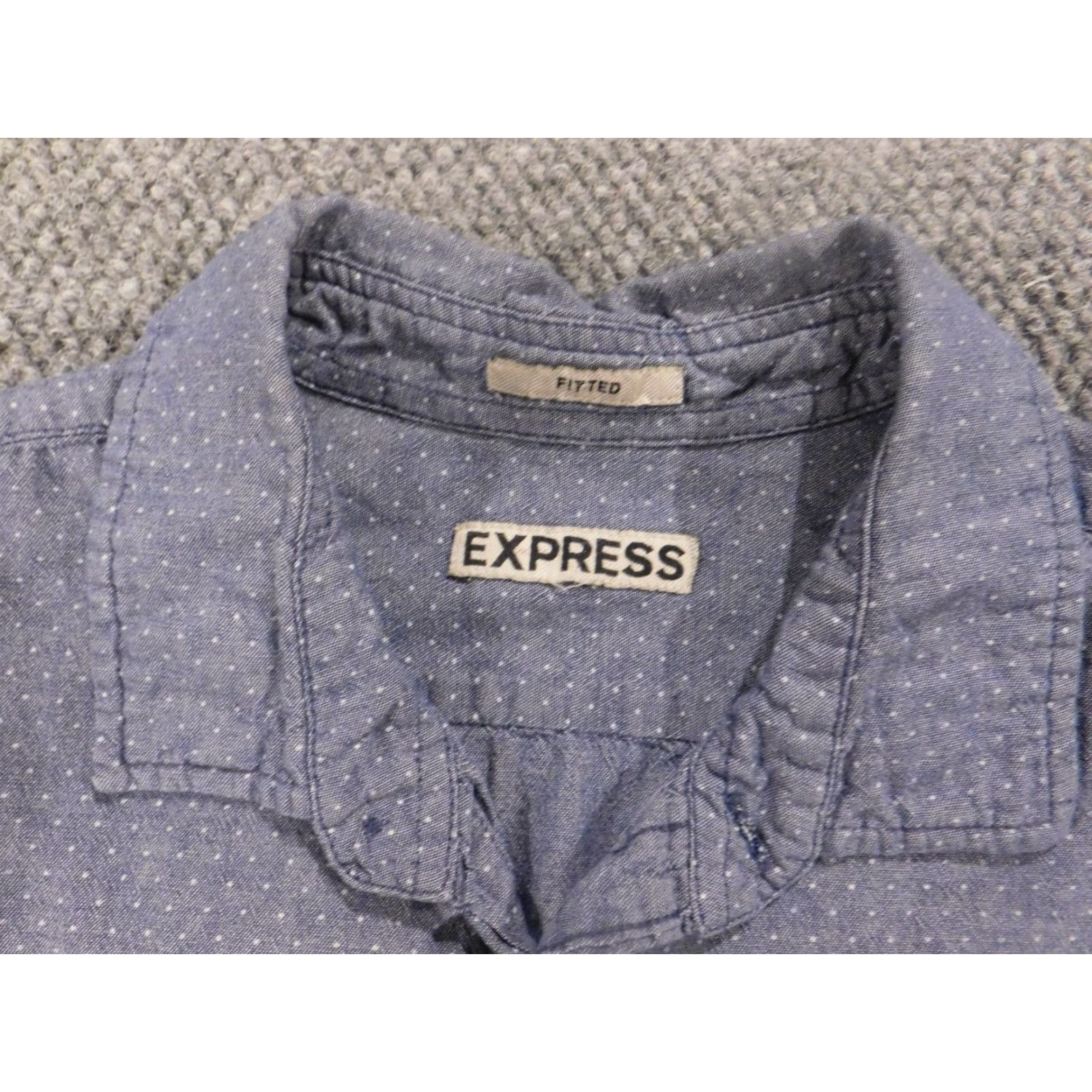Express Express Mens Button-Up Shirt Large Blue Polka Dot Knit Cotton Regular Long Sleeve Collared Button-Down American Stretch Mens Size US L / EU 52-54 / 3 - 5 Thumbnail