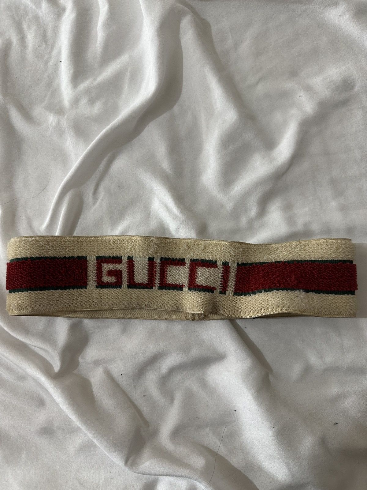 Gucci Gucci Cream Striped Logo Terry Elastic Head Band Size ONE SIZE - 1 Thumbnail