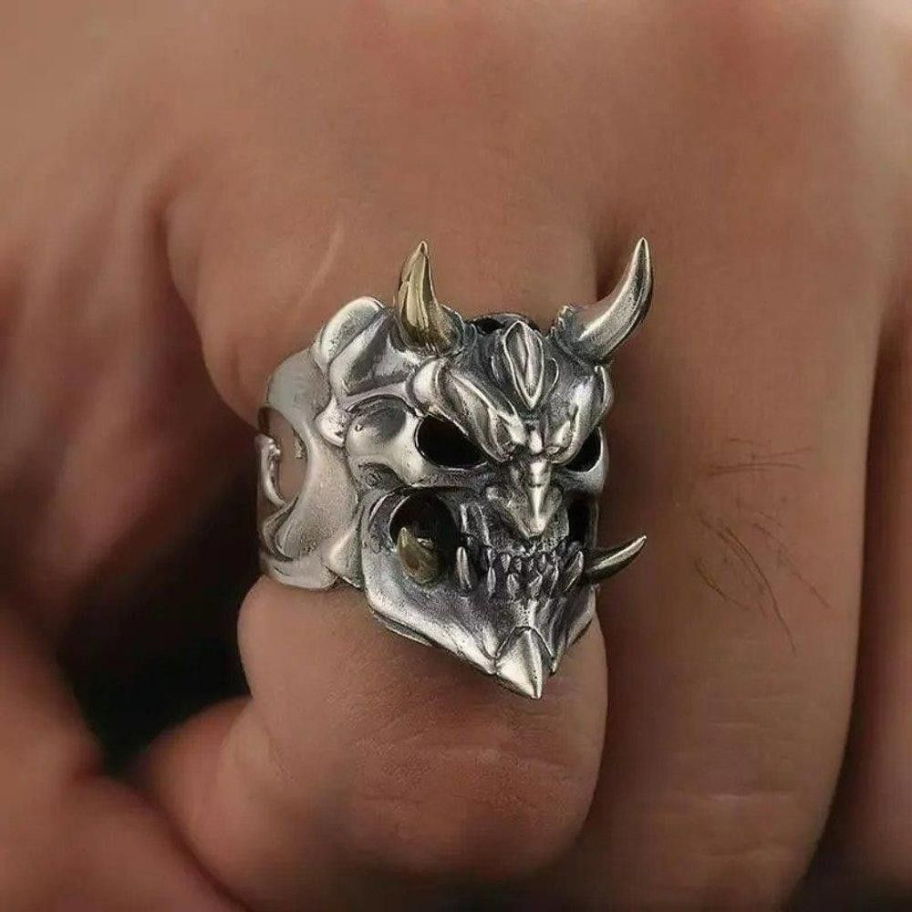 Designer Men's Yokai Skull Silver Open Gothic Mask Ring Size ONE SIZE - 9 Thumbnail